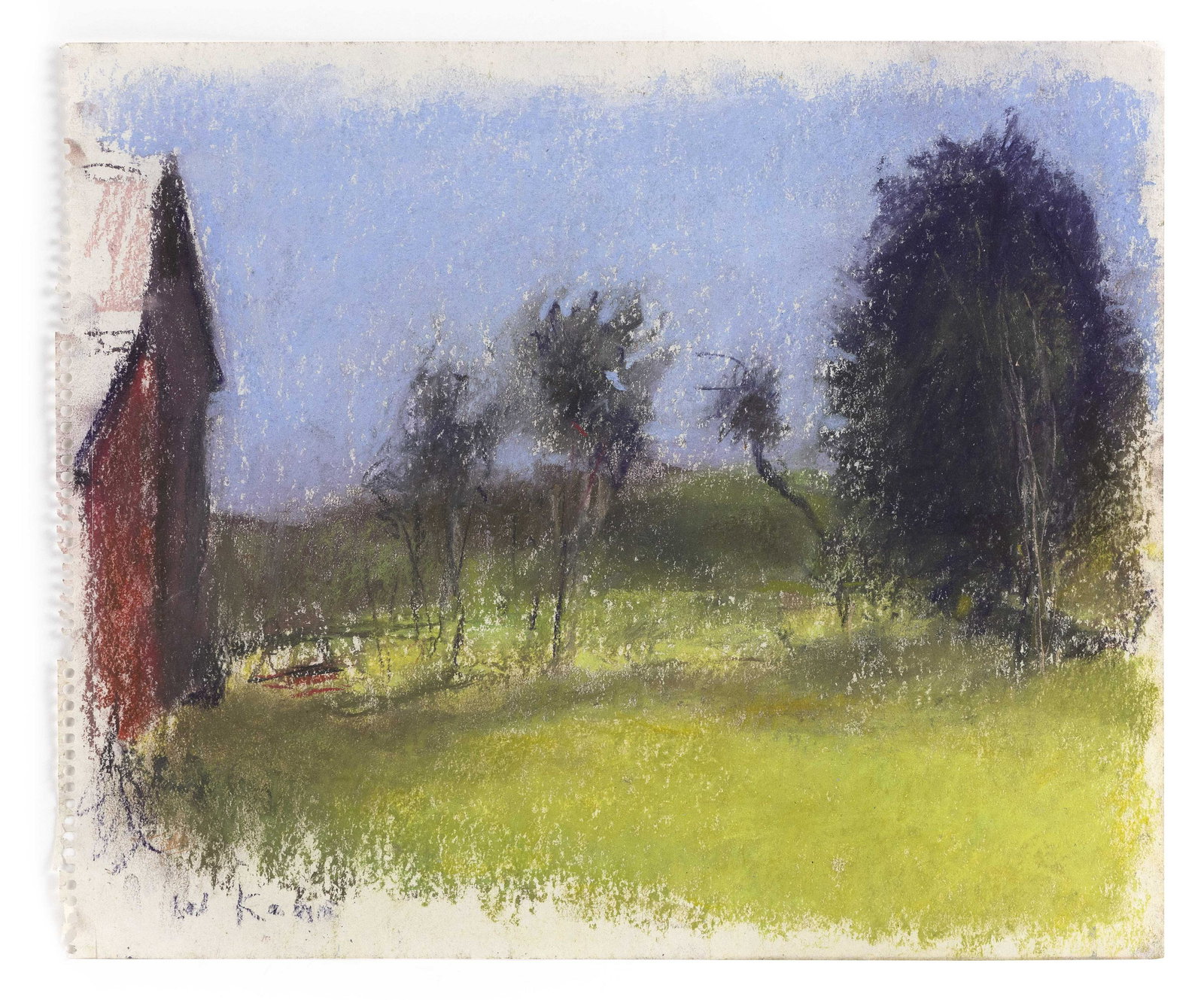 WOLF KAHN (New York/Vermont/Germany, 1927-2020), The: WOLF KAHNNew York/Vermont/Germany, 1927-2020The red barn. Signed lower left "W. Kahn".Pastel on paper, 14" x 17". Framed 20” x 23”.Provenance:Gift from the artist.Statemen
