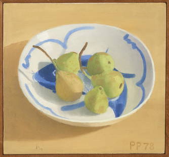 PETER PLAMONDON (Masschusetts/California, b. 1944),: PETER PLAMONDON Masschusetts/California, b. 1944 Still life of pears in a bowl. Signed lower right "P.P. 78". Oil on canvas, 10" x 11". Framed 10.5" x 11.5".