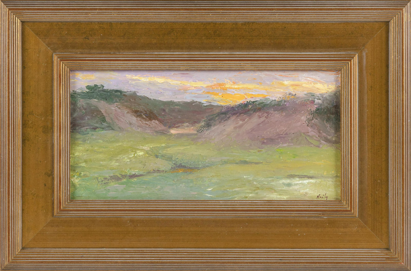 HILDA NEILY (Massachusetts/Florida, b. 1947), The: HILDA NEILY Massachusetts/Florida, b. 1947 The Moors. Signed lower right "Neily". Oil on board, 8" x 16". Framed 16" x 23.5".