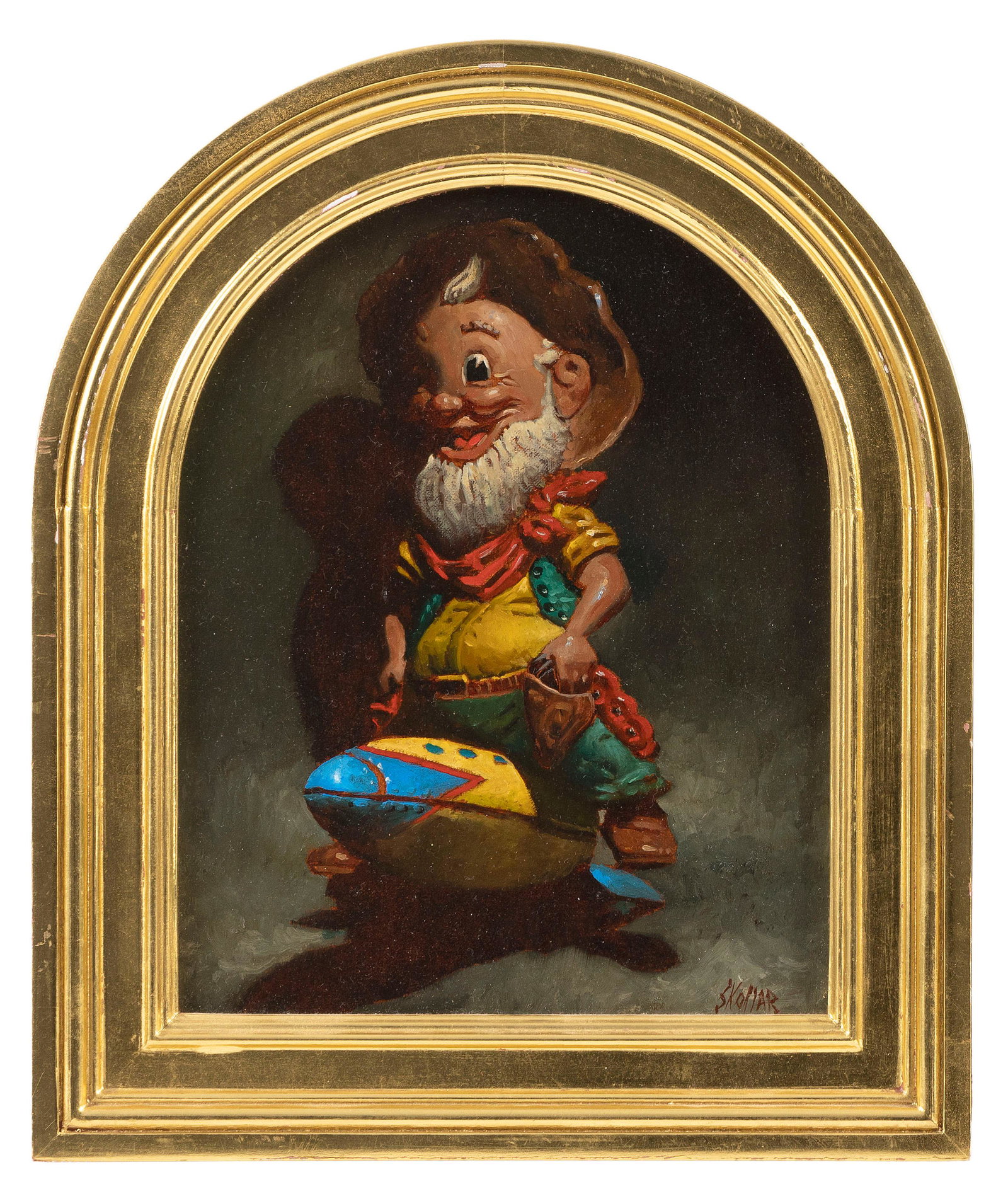 STEVEN SKOLLAR (New York, b. 1960), "Strange Love or: STEVEN SKOLLAR New York, b. 1960 "Strange Love or How I Learned to Stop Worrying + Love the Art World". Signed lower right "Skollar". Titled, signed and dated 2007 verso. Oil on bo