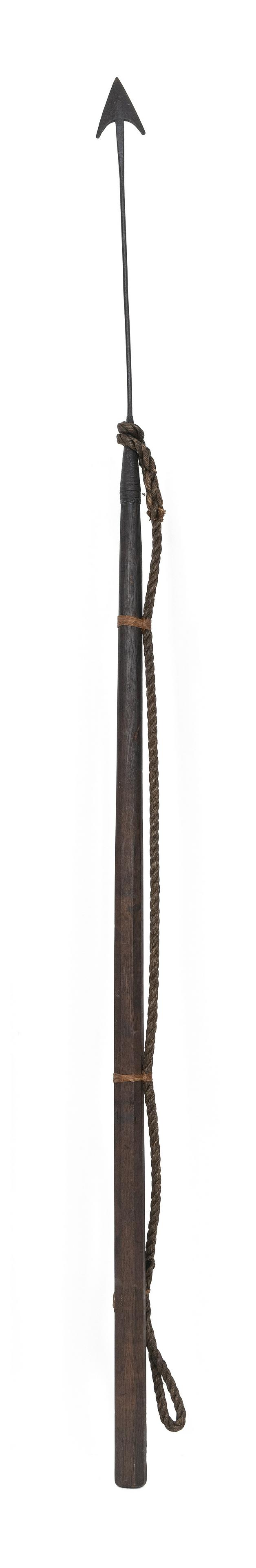 WROUGHT IRON ARCTIC DOUBLE FLUE HARPOON ON WOODEN POLE (1 of 2)