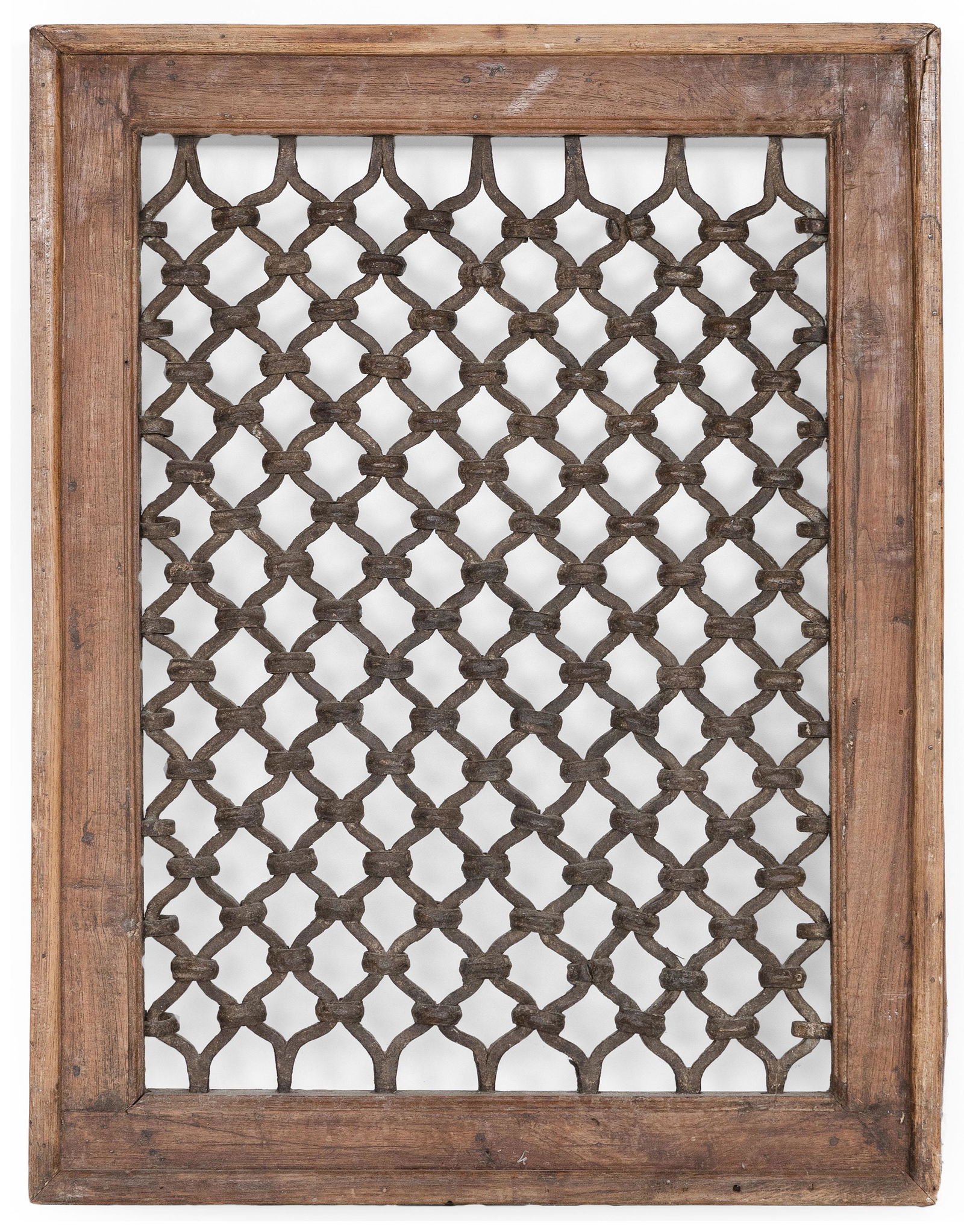 INDIAN TEAK WINDOW PANEL WITH IRON GRILL 19th Century (1 of 2)