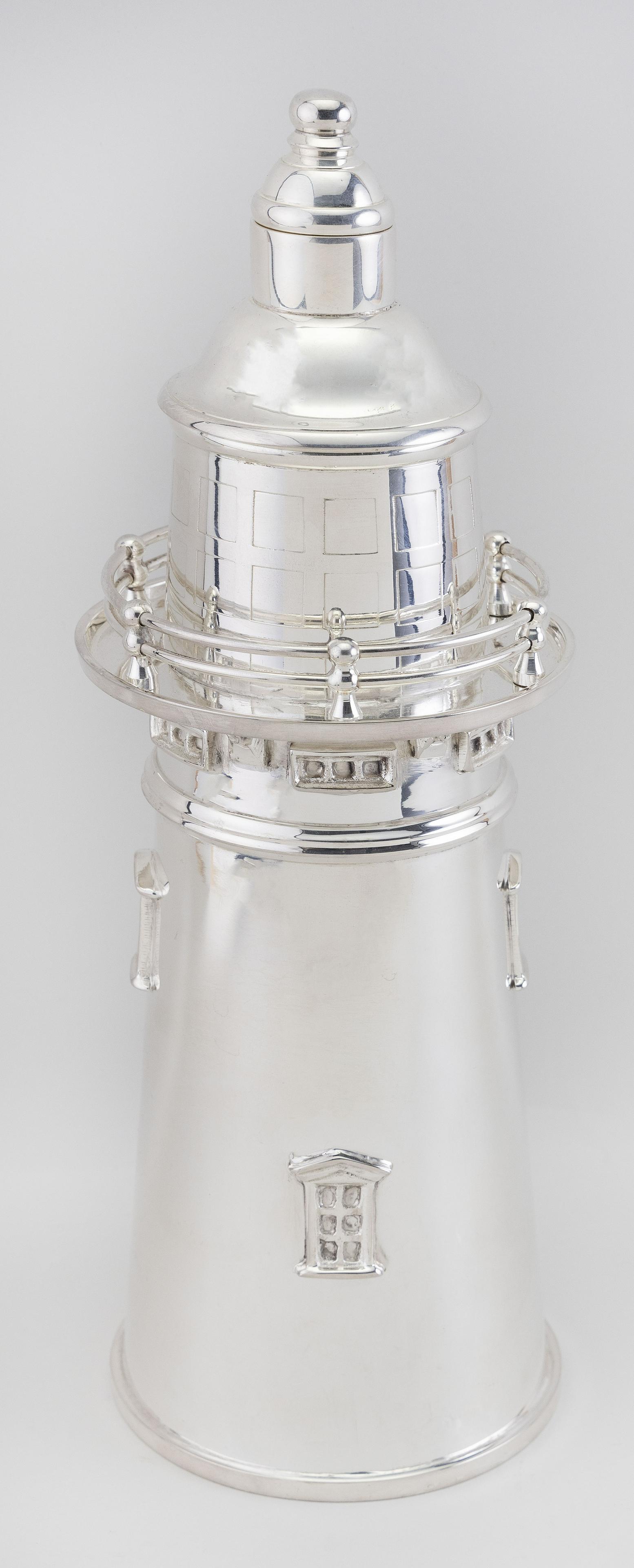SILVER PLATED LIGHTHOUSE-FORM COCKTAIL SHAKER Late 20th (1 of 1)