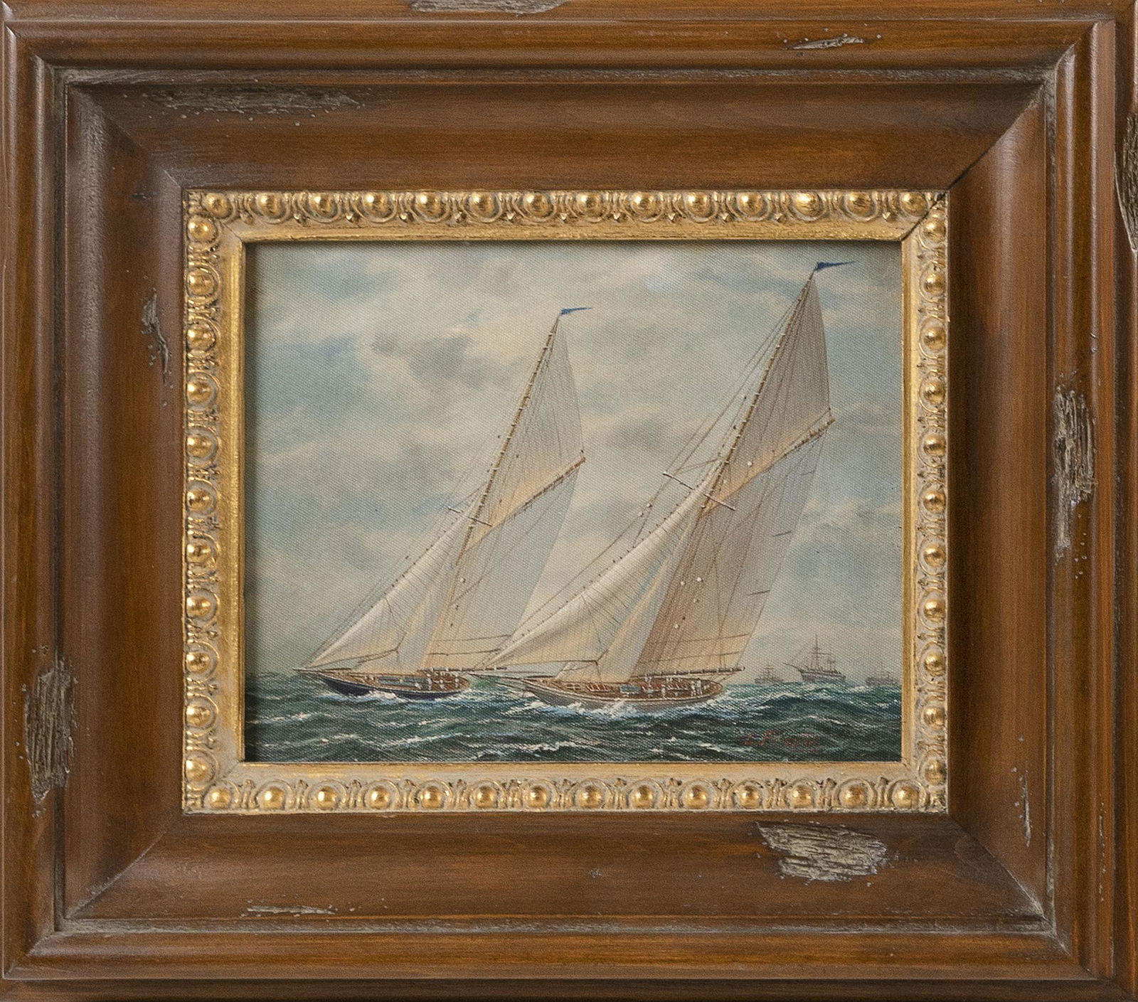 PAINTING OF A YACHT RACE Contemporary Oil on canvas, 8” (1 of 2)