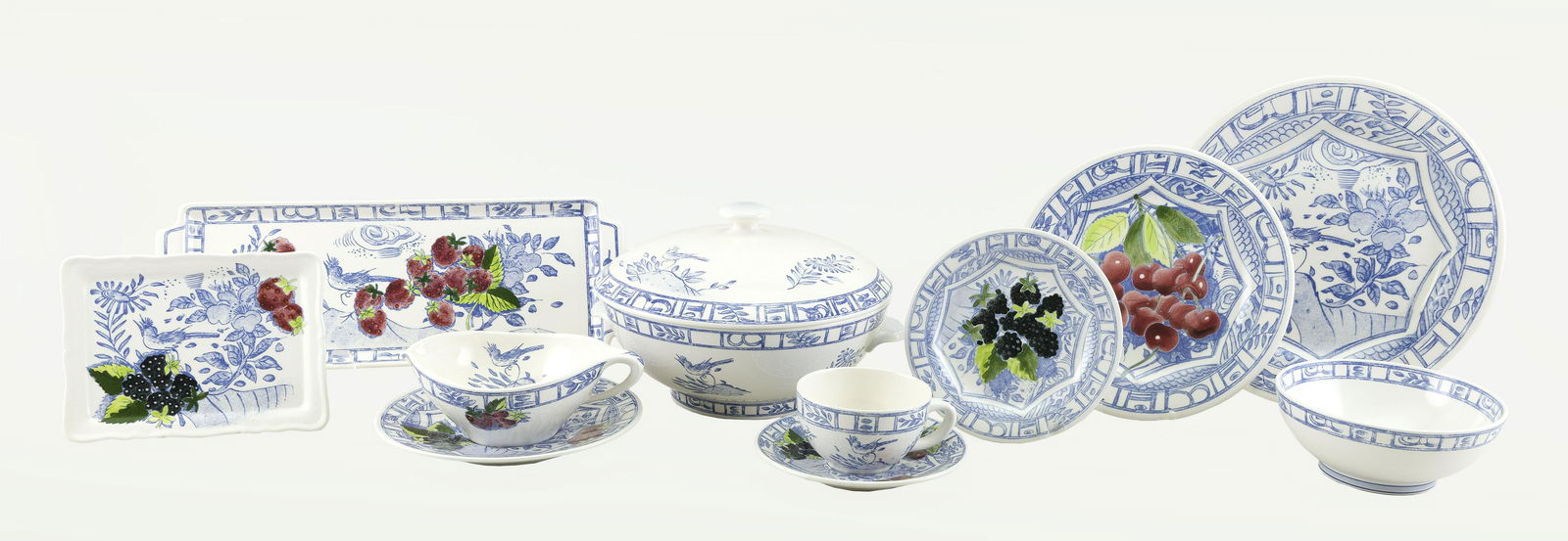 GIEN “OISEAU BLEU” TRANSFER-DECORATED PORCELAIN SERVICE (1 of 2)