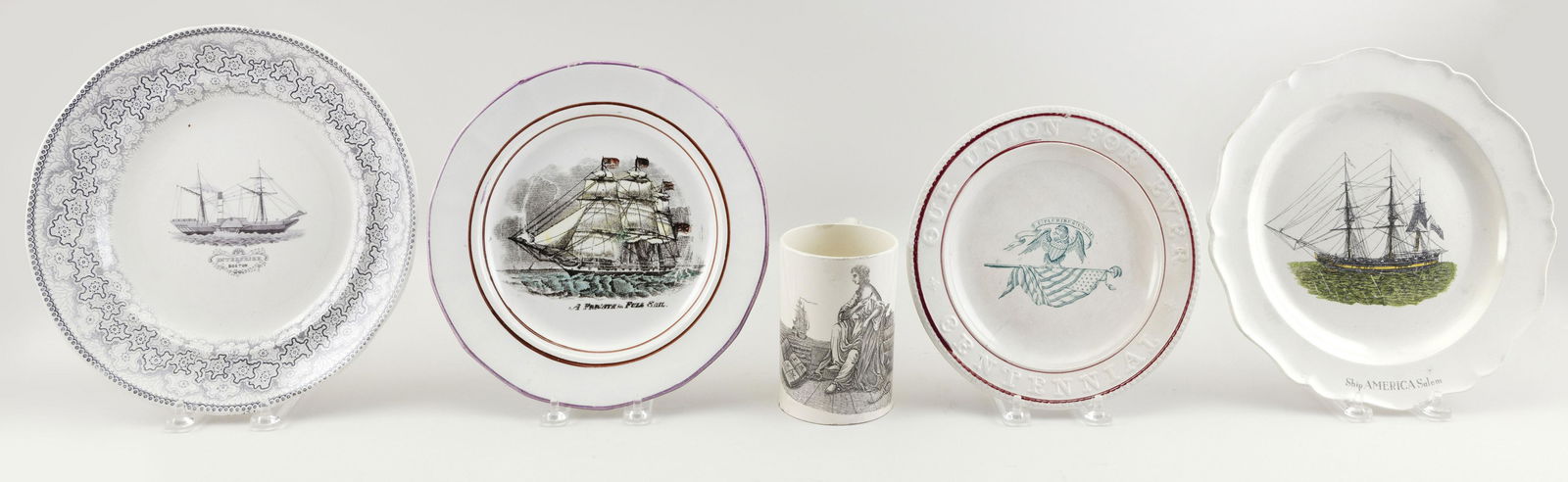 FIVES PIECES OF SOFT-PASTE TRANSFERWARE 19th Century (1 of 1)