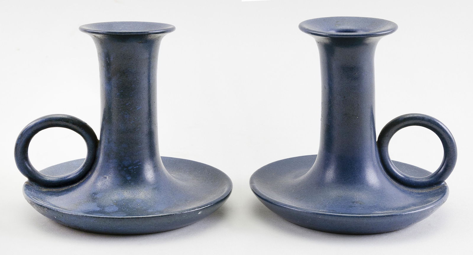 PAIR OF MARBLEHEAD POTTERY CHAMBER STICKS Heights 4”. (1 of 2)