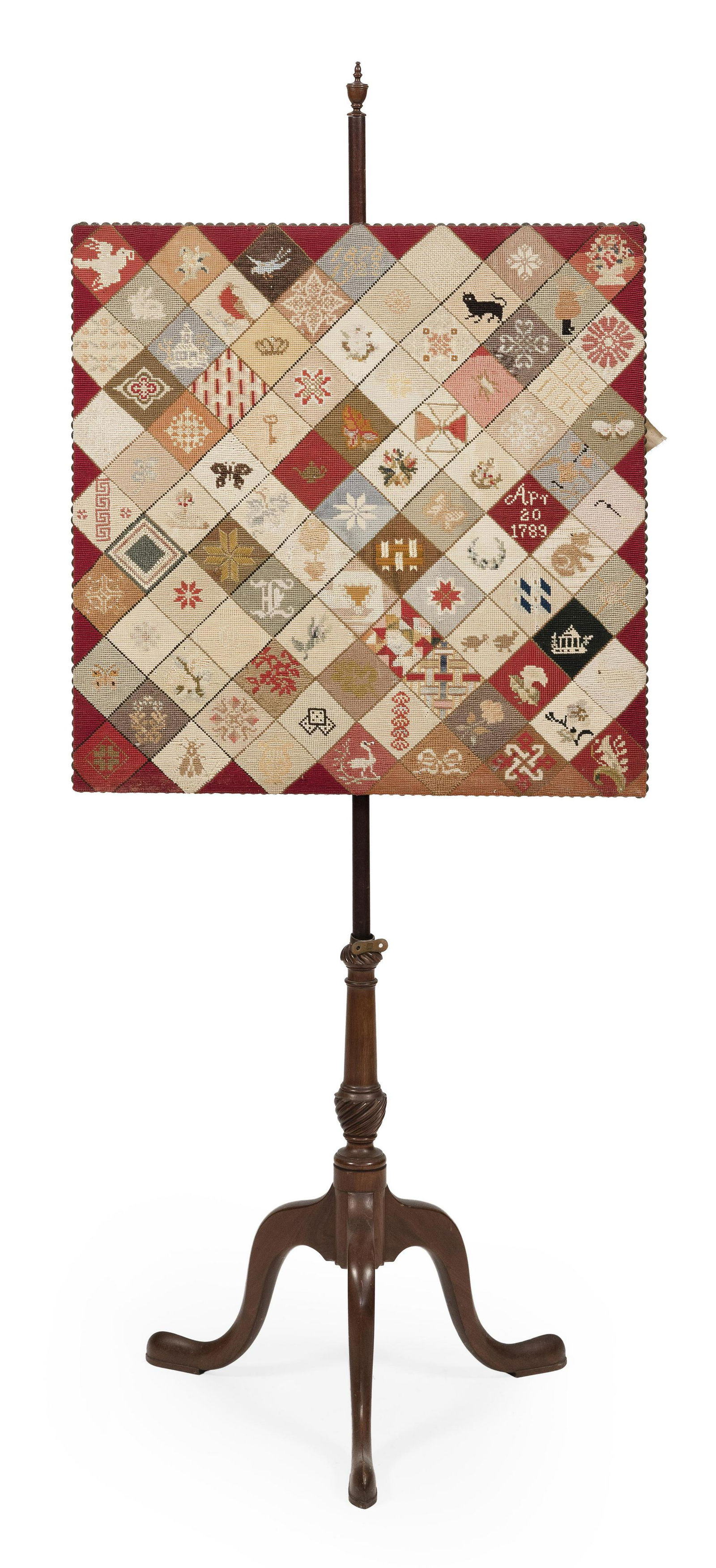 QUEEN ANNE-STYLE POLE SCREEN 20th Century Height 56”. (1 of 1)