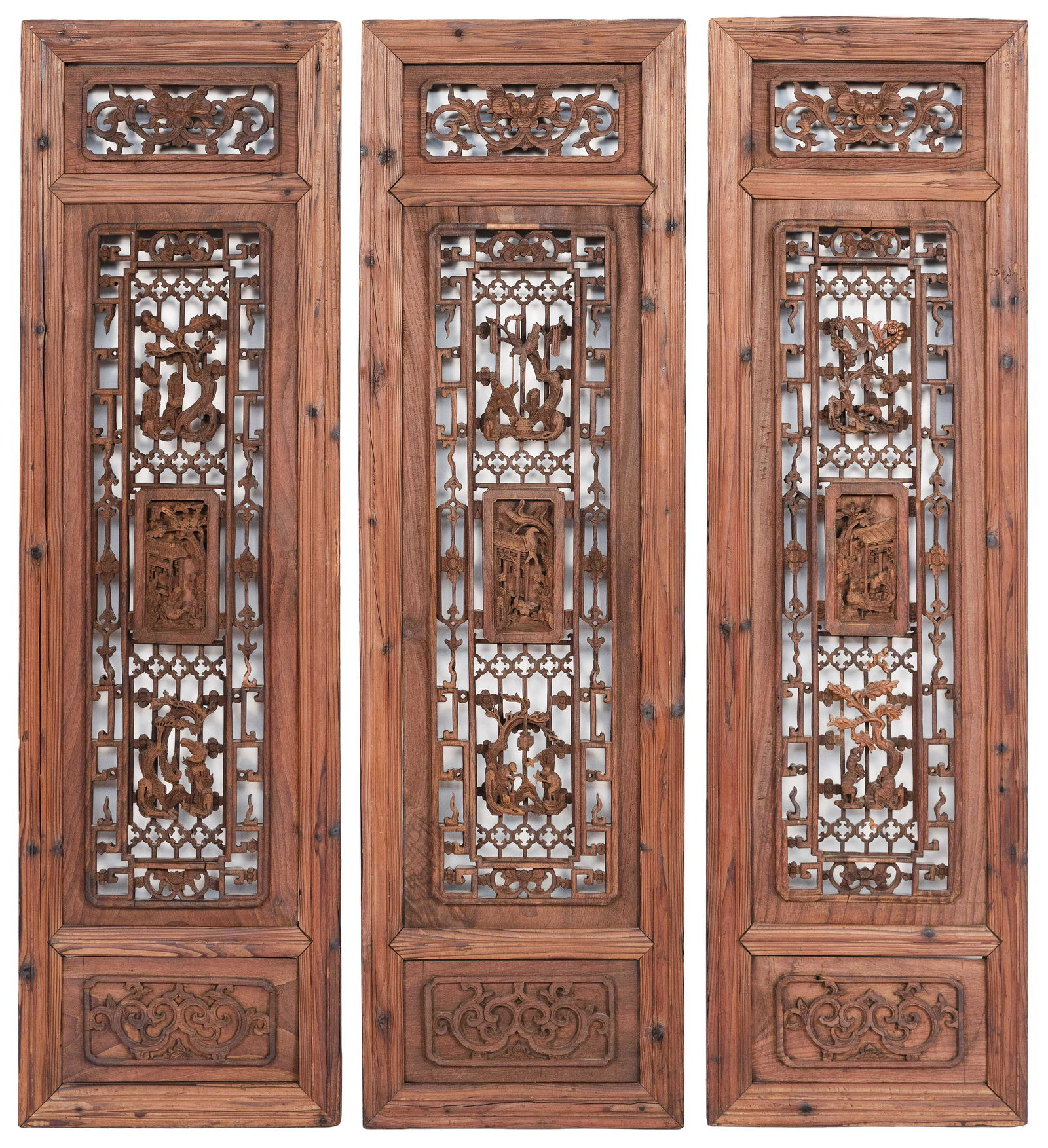 THREE CHINESE OPEN-CARVED WOODEN WINDOW SCREENS Late (1 of 1)