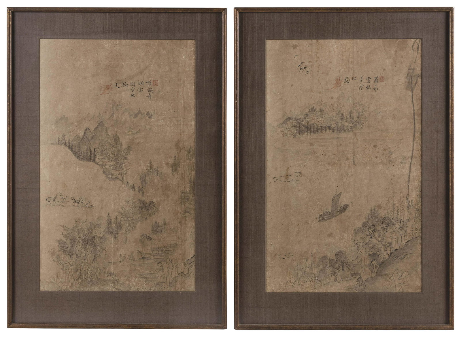 PAIR OF KOREAN FOLK ART PAINTINGS 18th Century or (1 of 9)