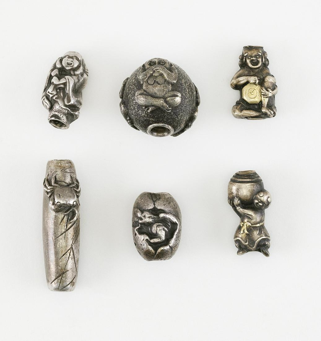 SIX JAPANESE SILVER AND MIXED METAL OJIME Meiji Period (1 of 1)