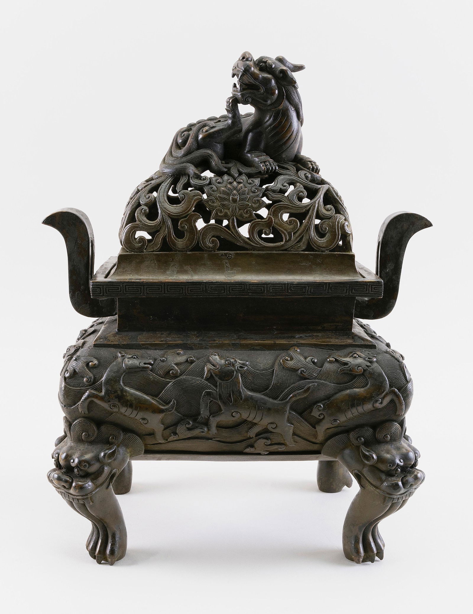 CHINESE BRONZE CENSER Late 19th Century Height 15". (1 of 6)
