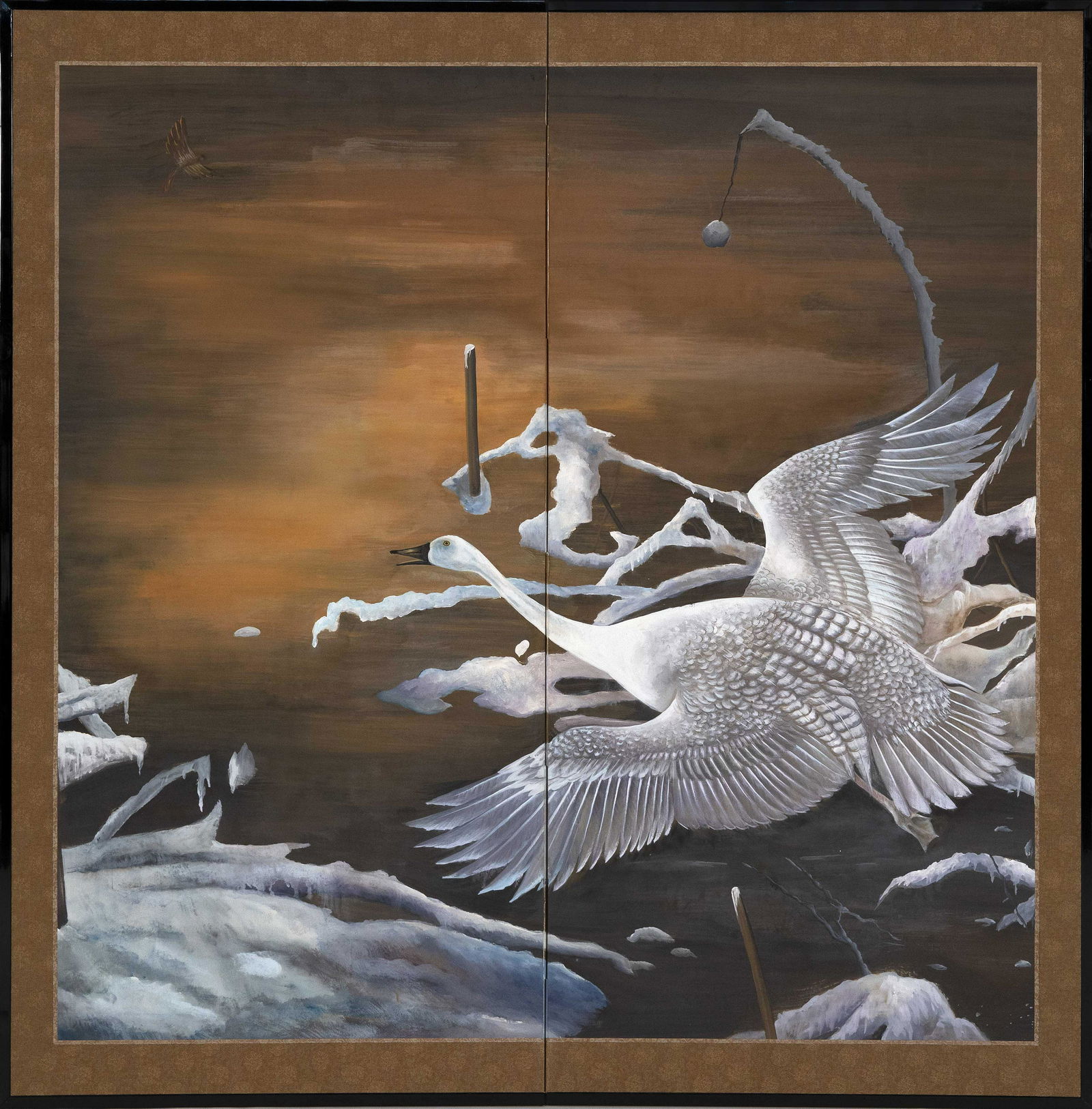 JAPANESE TWO-PANEL SCREEN Mid-20th Century Height 68". (1 of 1)