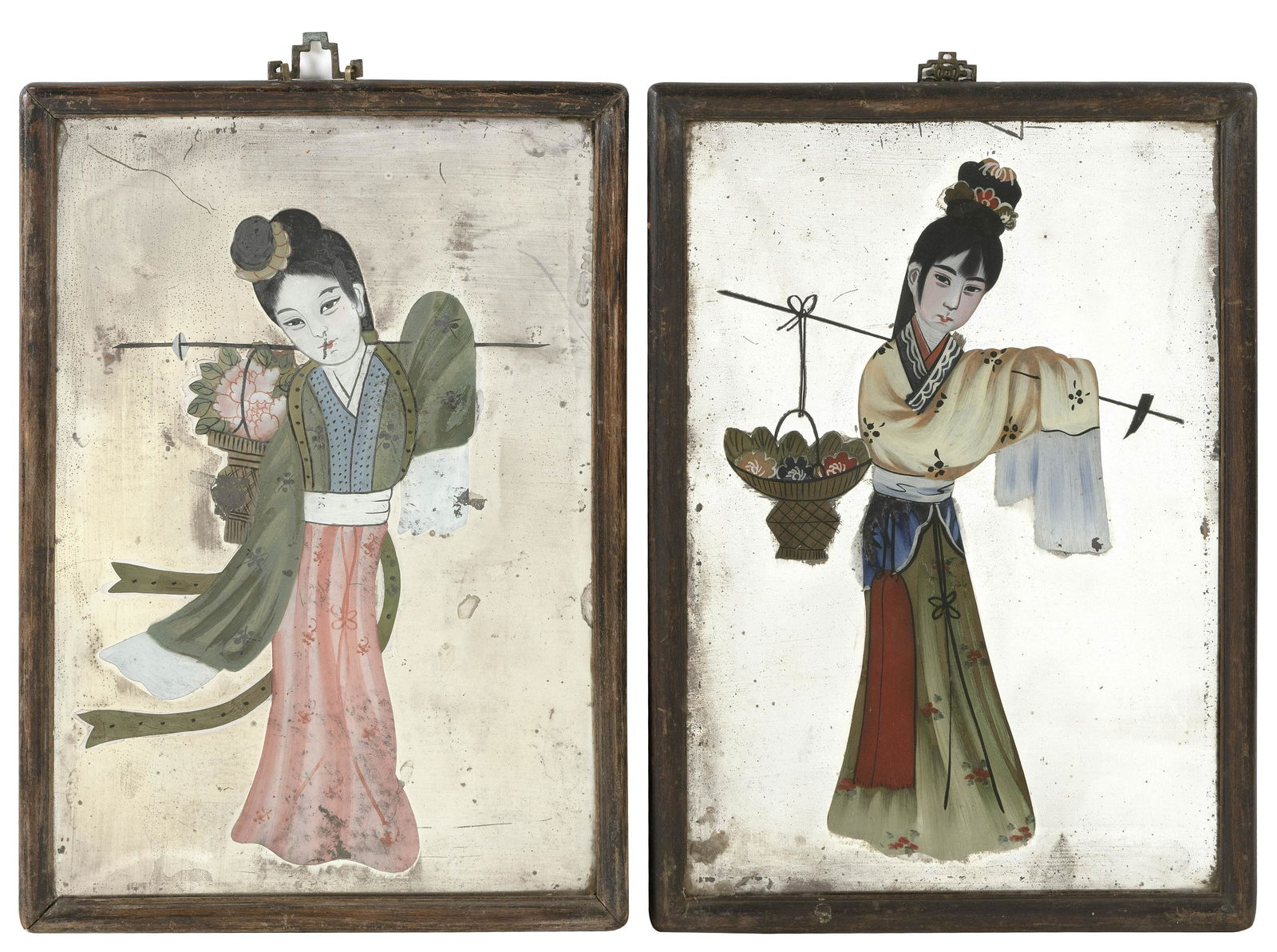 FOUR CHINESE REVERSE-PAINTED GLASS PORTRAITS Early 20th (1 of 4)