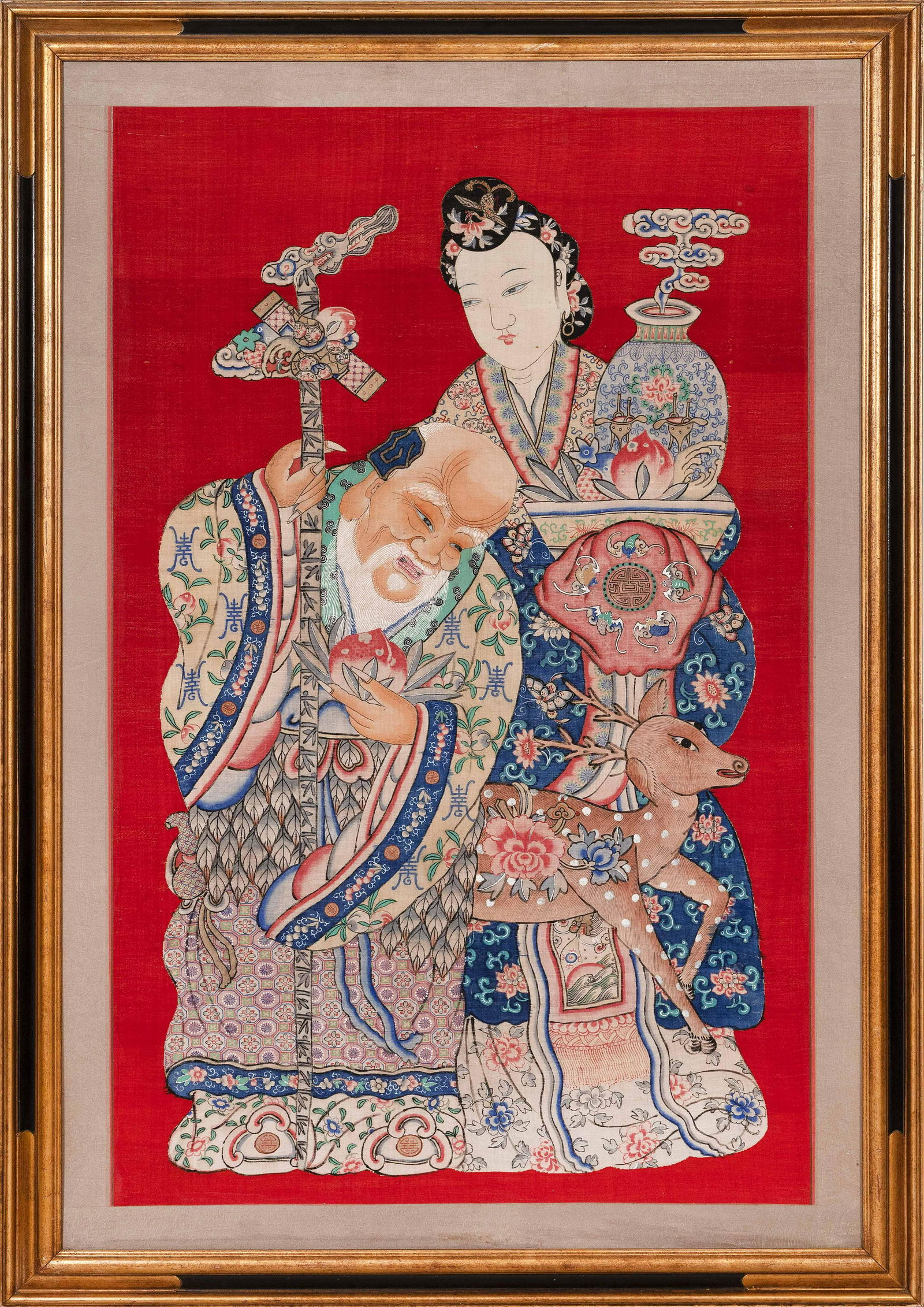 CHINESE HAND-PAINTING ON SILK Circa 1920 Aperture 59.5” (1 of 2)