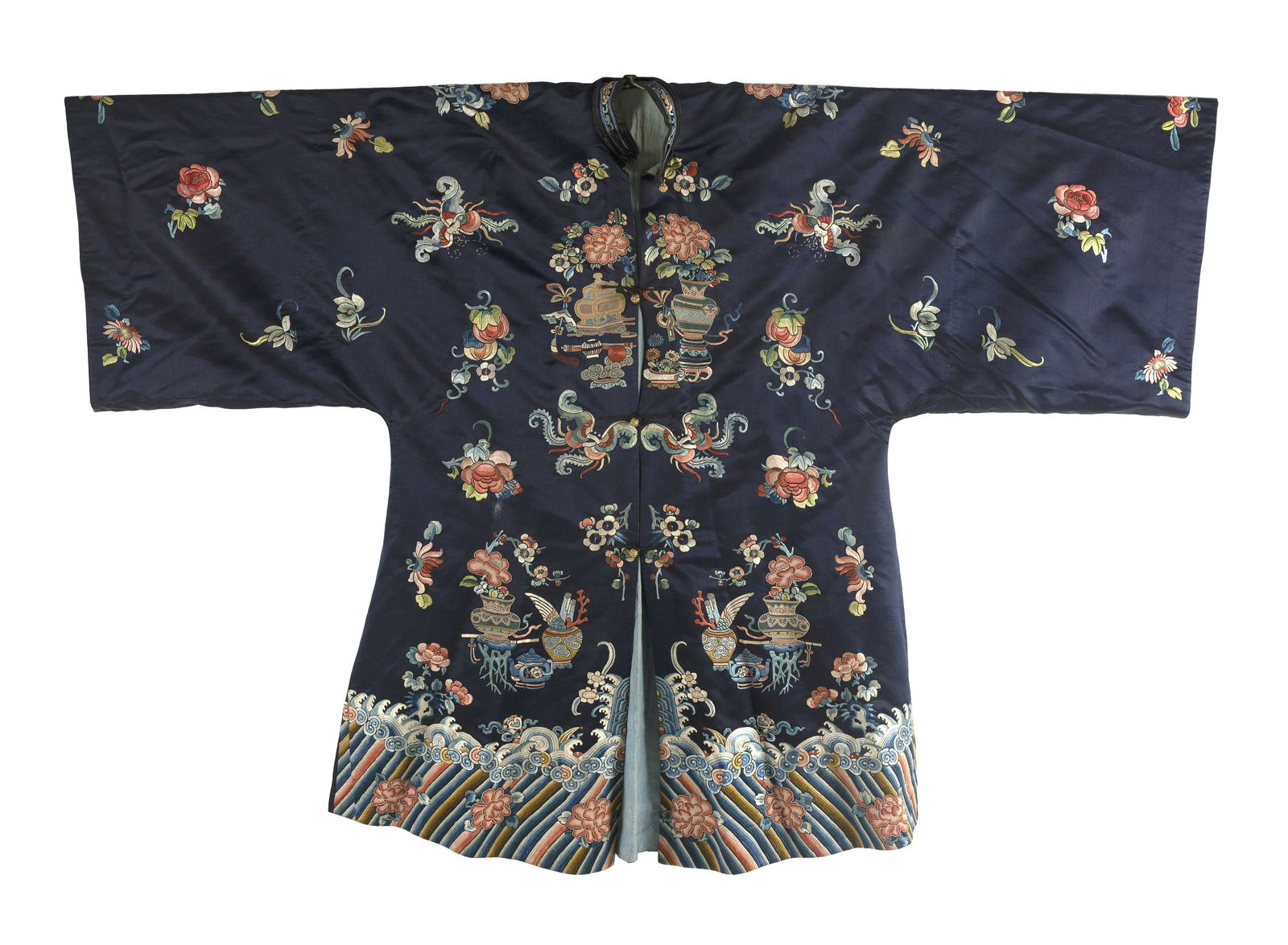CHINESE SILK NEEDLEWORK ROBE 19th Century Length 43". (1 of 11)