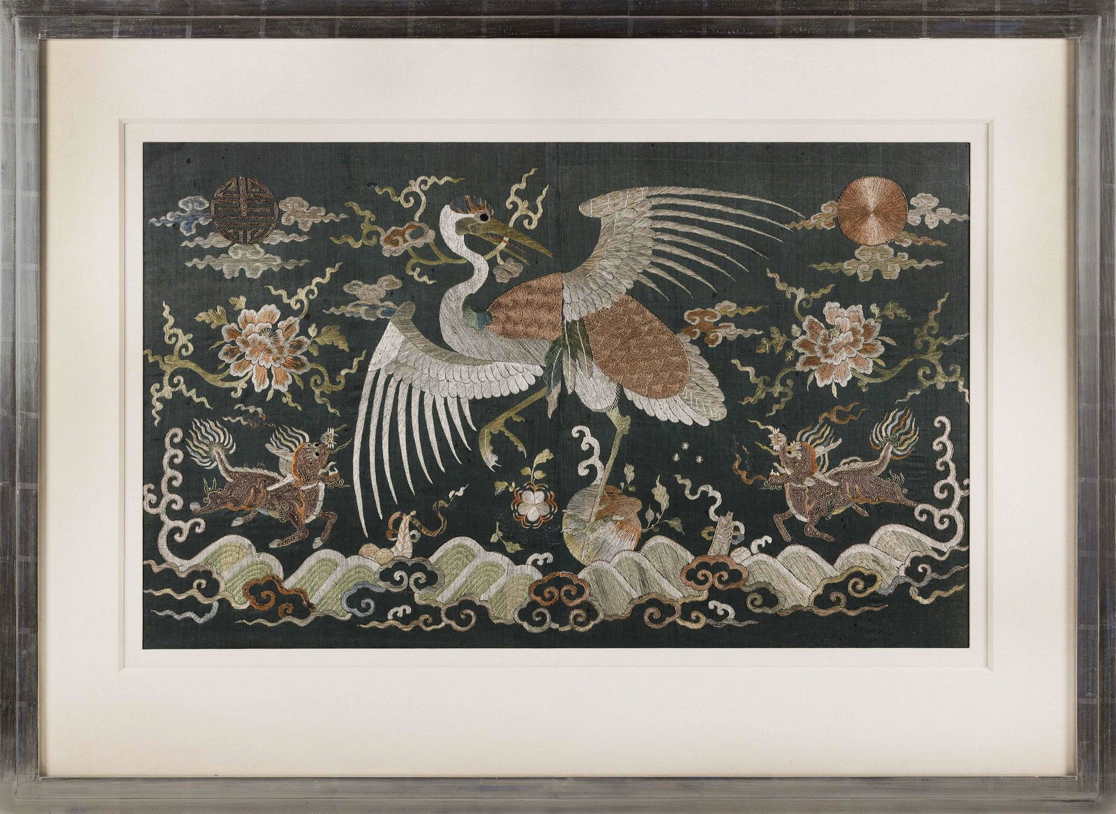 CHINESE SILK NEEDLEWORK Late 19th Century 21.5" x 35" (1 of 2)