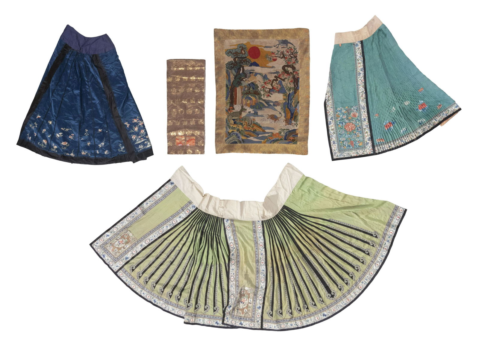 FIVE ASSORTED CHINESE AND JAPANESE SILK TEXTILES 19th (1 of 1)