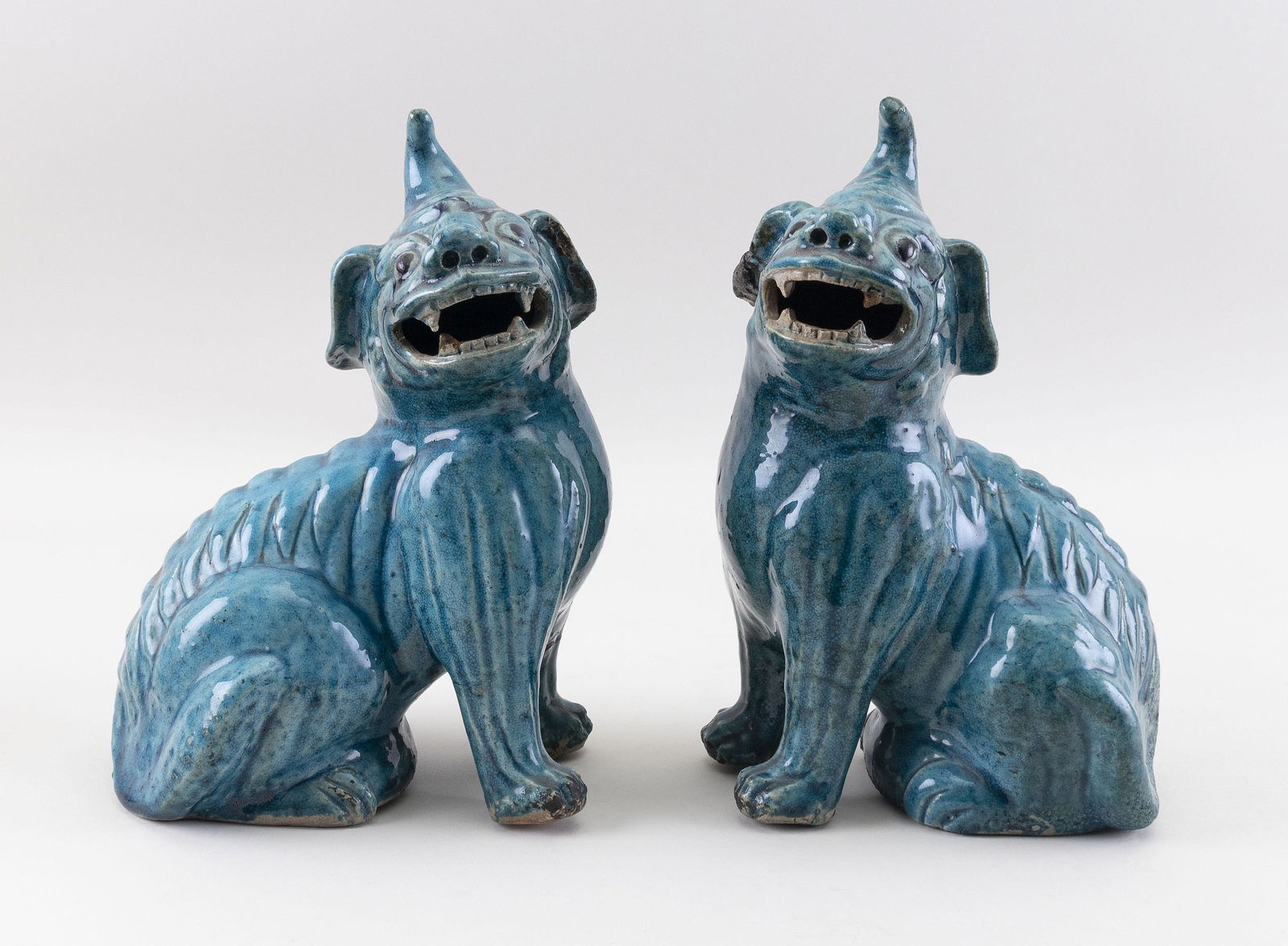 PAIR OF TURQUOISE GLAZE POTTERY FU DOGS Late 19th (1 of 4)