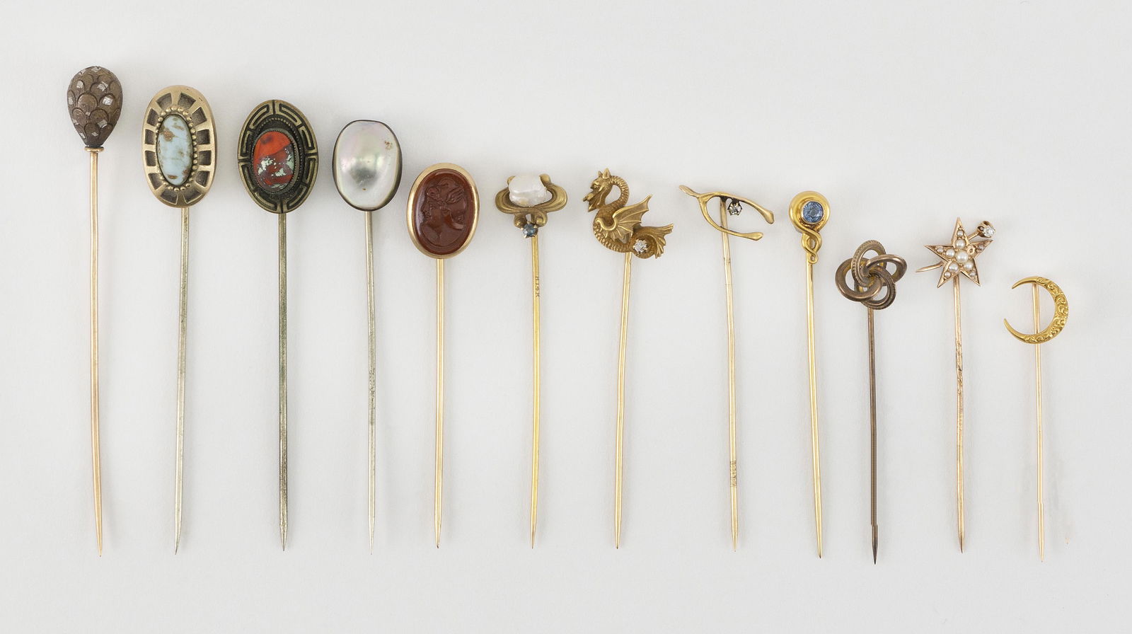 TWELVE ANTIQUE STICK PINS Late 19th-Early 20th Century (1 of 1)