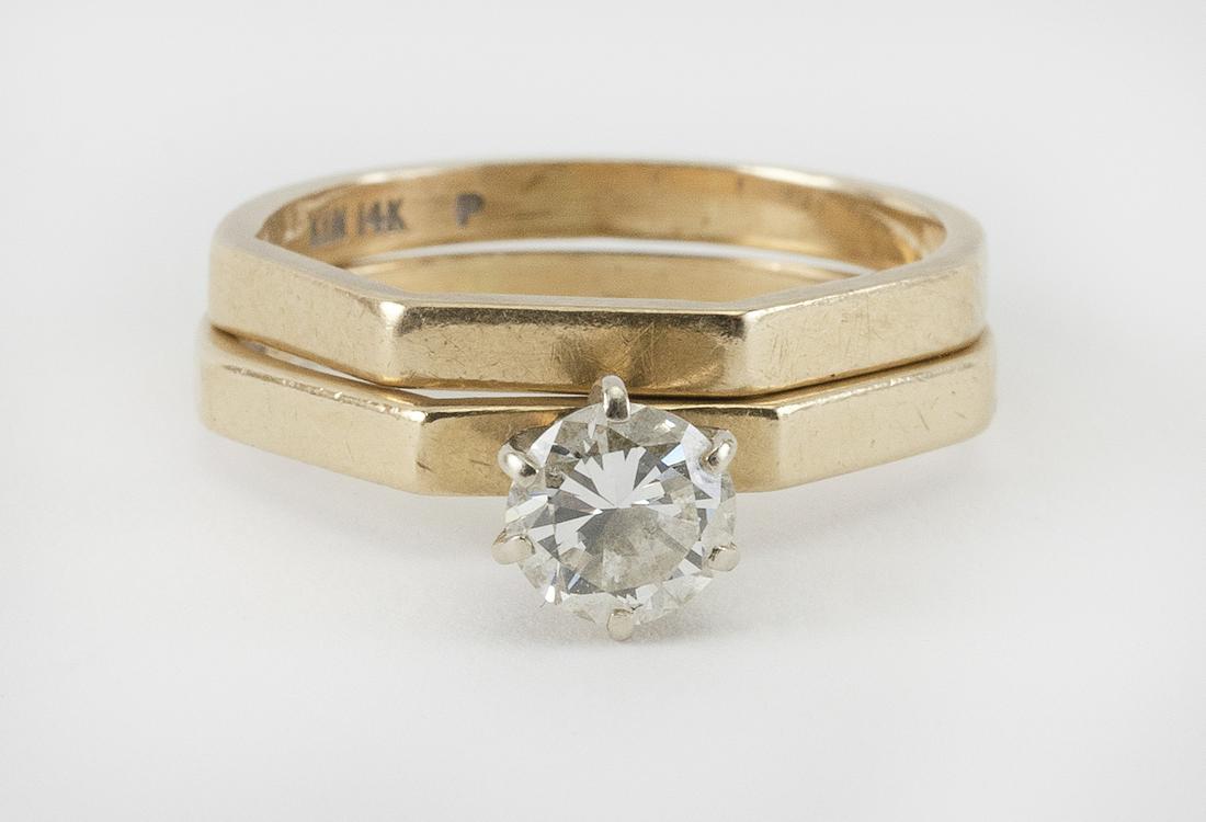 VINTAGE 14KT GOLD AND DIAMOND SOLITAIRE WITH MATCHING (1 of 2)