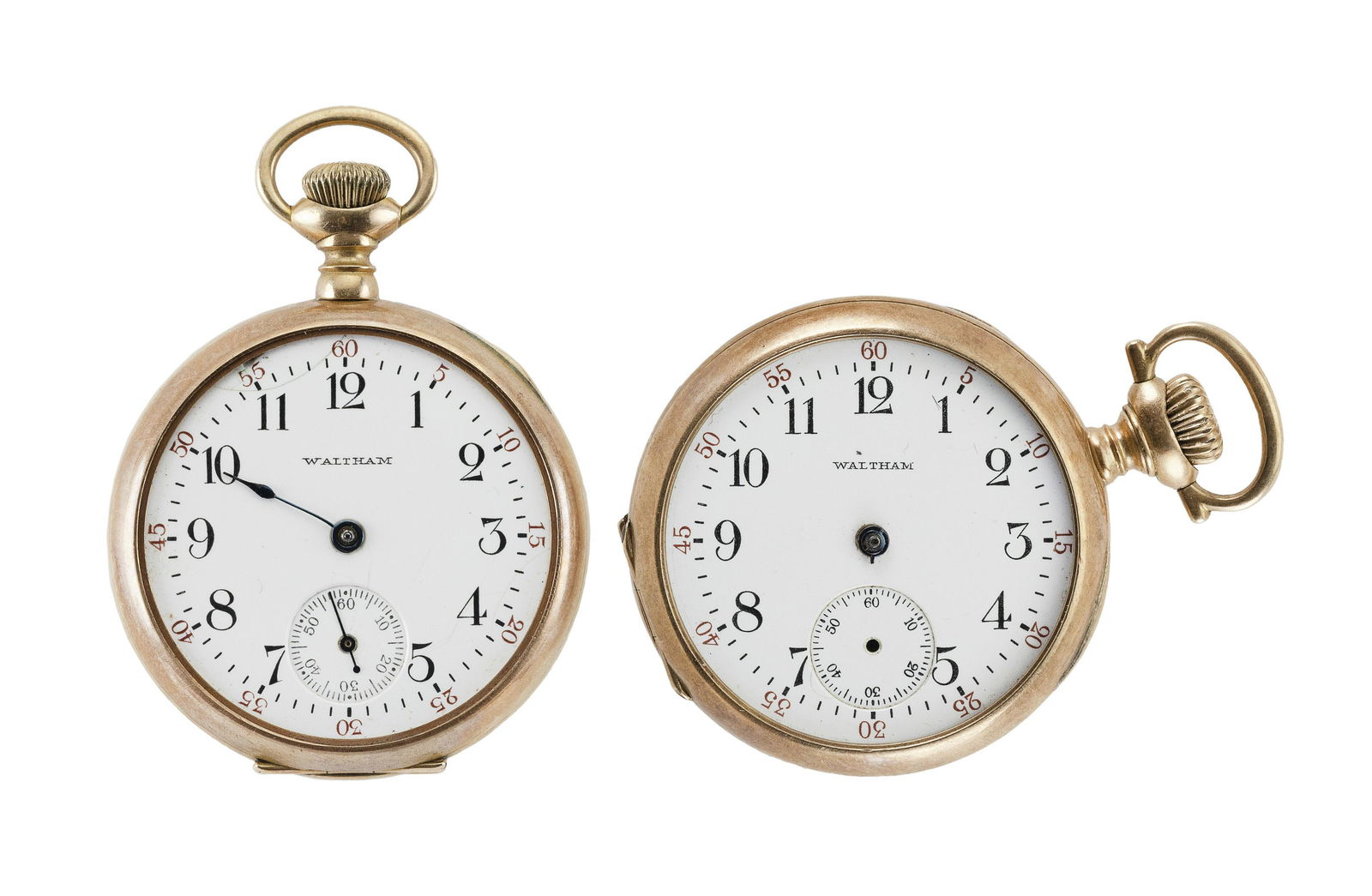 TWO WALTHAM 14KT GOLD OPEN FACE POCKET WATCHES (1 of 2)