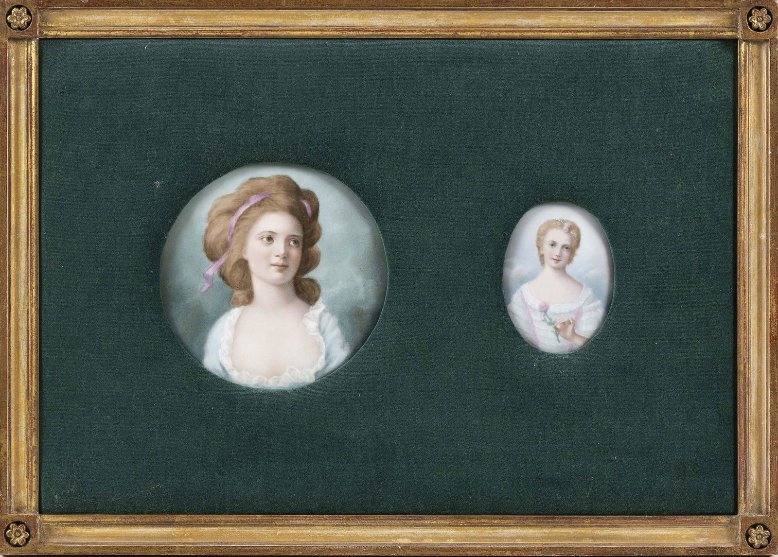 TWO HAND-PAINTED PORTRAIT MINIATURES ON PORCELAIN 19th (1 of 2)