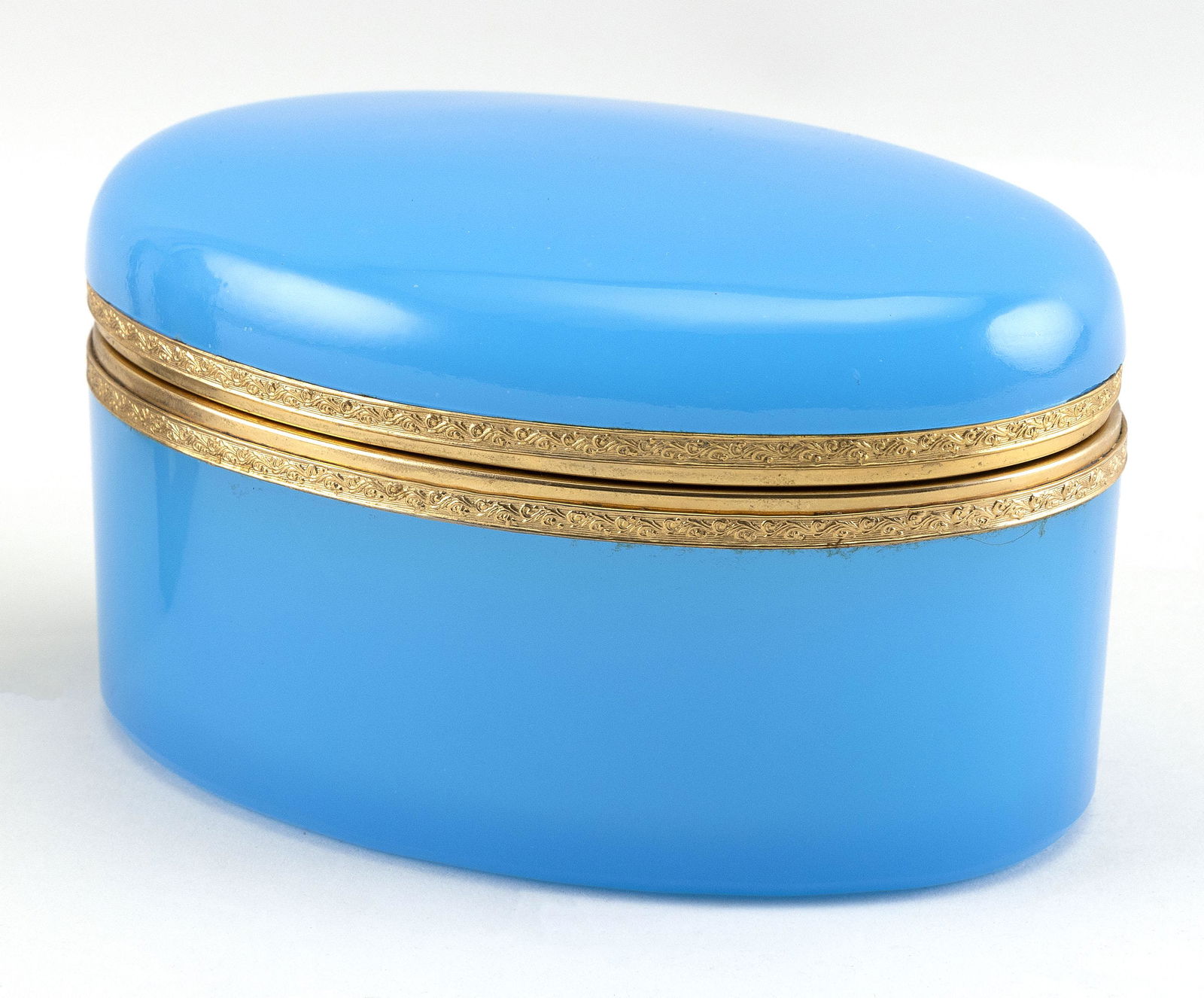FRENCH BLUE OPALINE GLASS DRESSER BOX 19th Century (1 of 4)
