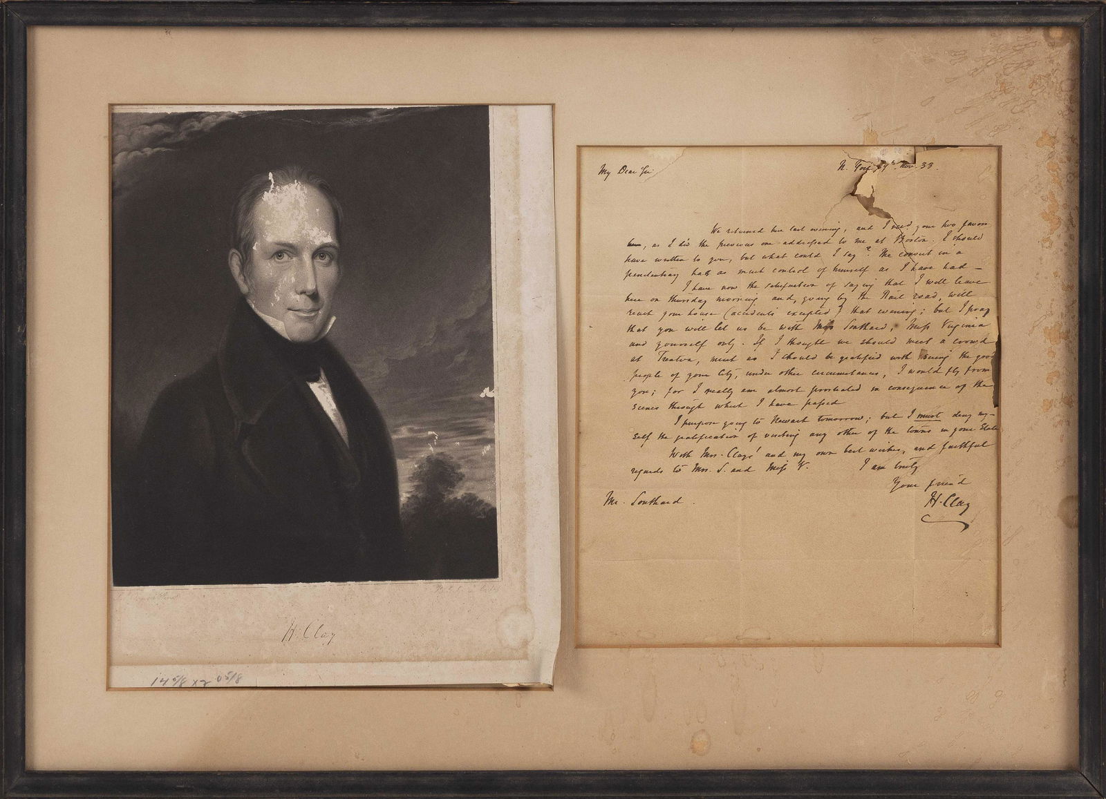 HENRY CLAY A.L.S. Framed 14.75" x 20.75". (1 of 2)