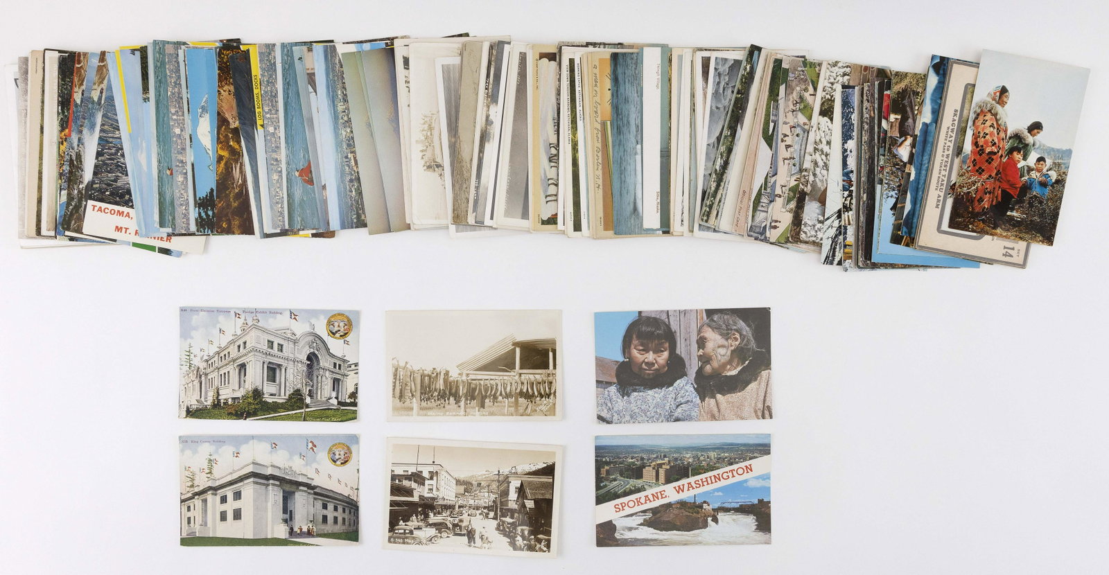(VIEW) ALASKA, WASHINGTON AND OREGON:180 POSTCARDS: (VIEW) ALASKA, WASHINGTON AND OREGON:180 POSTCARDS Early to Late-20th Century Approx. 84 early Alaska views and subjects: 9 Alaska-Yukon-Pacific Exposition cards, several Mitchells of indigenous Alask