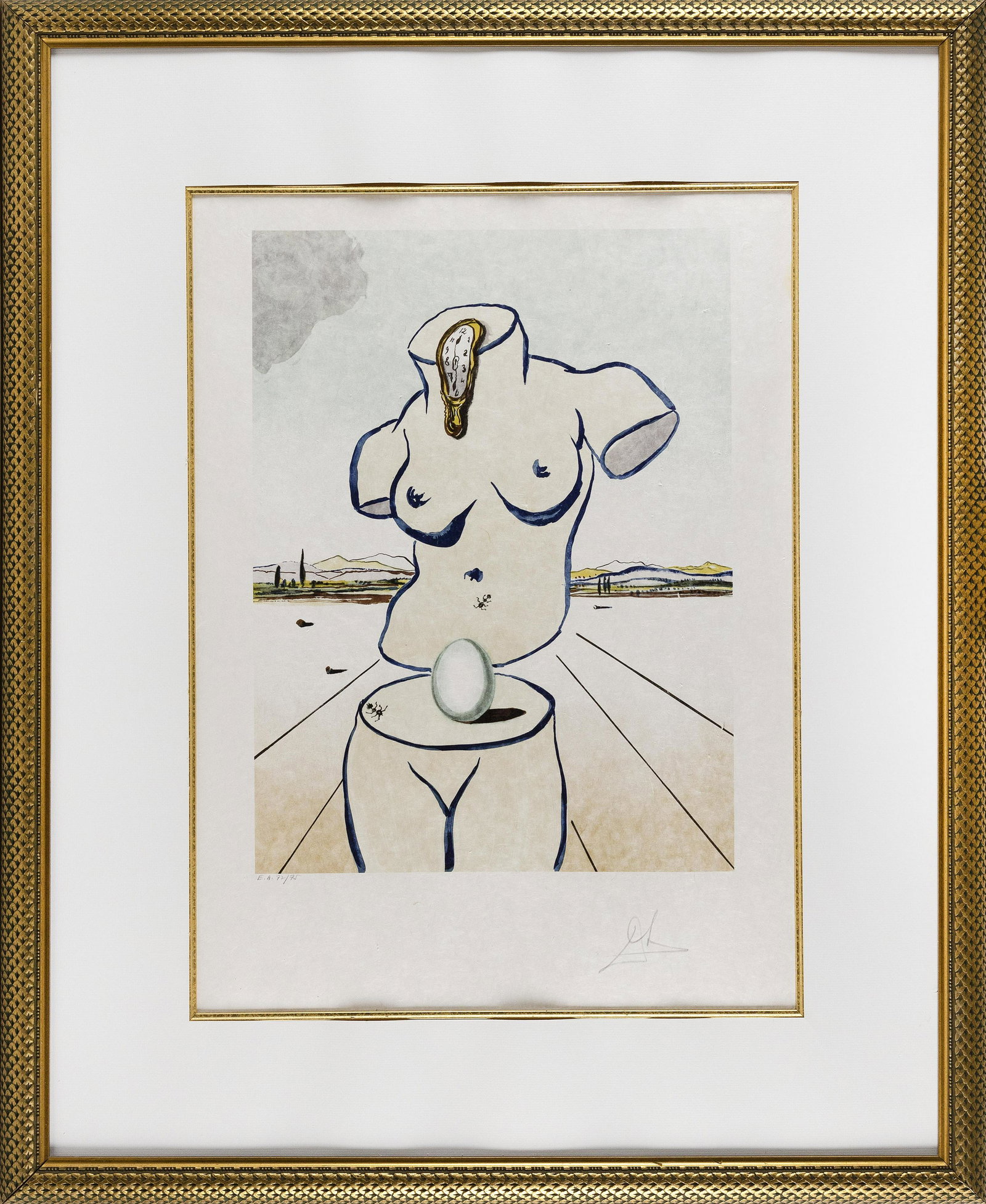 SALVADOR DALI (France/Spain, 1904-1989), “Torso (Birth: SALVADOR DALI France/Spain, 1904-1989 “Torso (Birth of Venus)”. Numbered “E.A. 72/75” lower left and signed in pencil lower right. Lithograph on japon paper, 29.25” x 21.