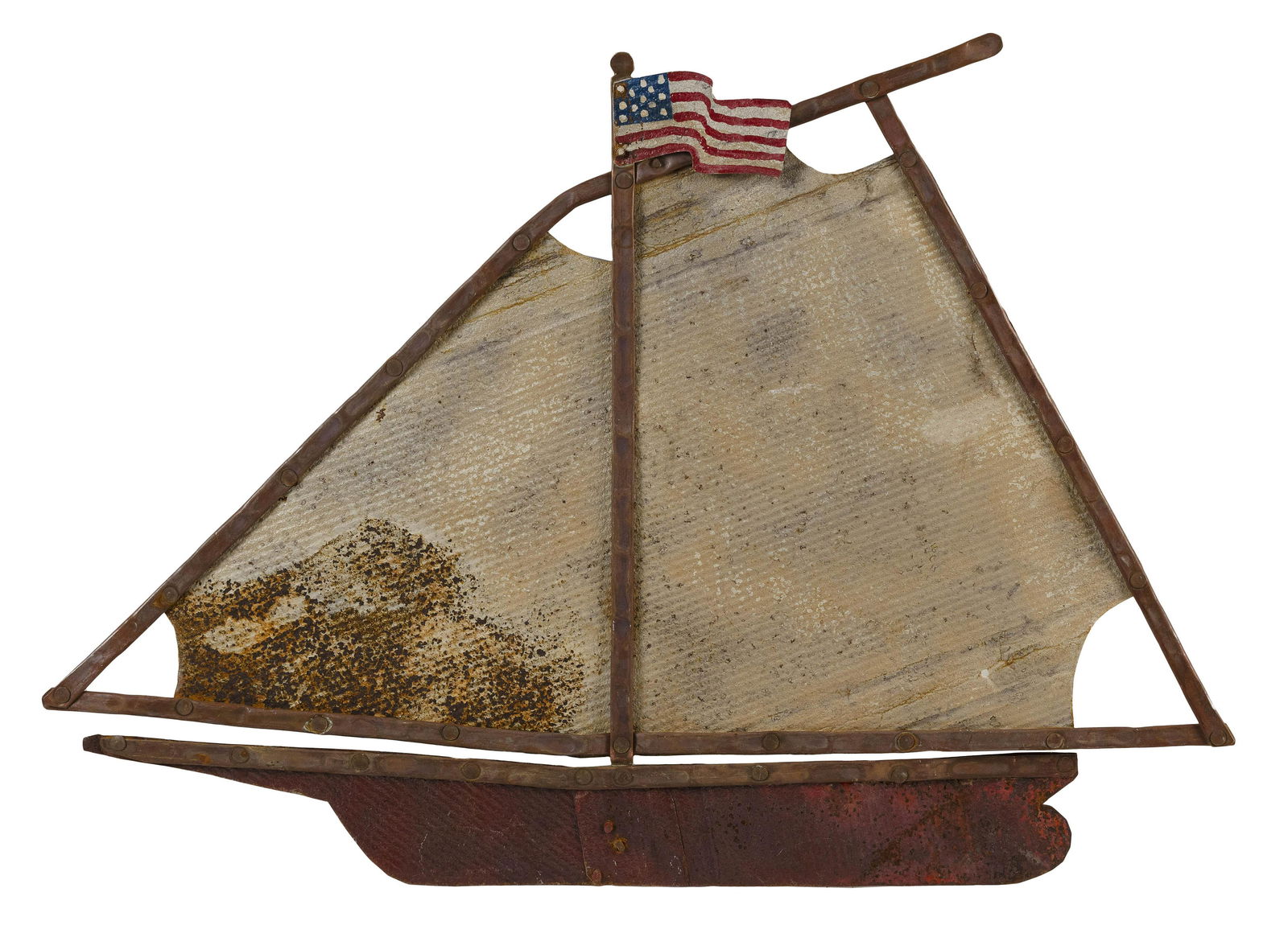 COPPER AND TIN SAILBOAT WEATHER VANE Early to Mid-20th (1 of 2)