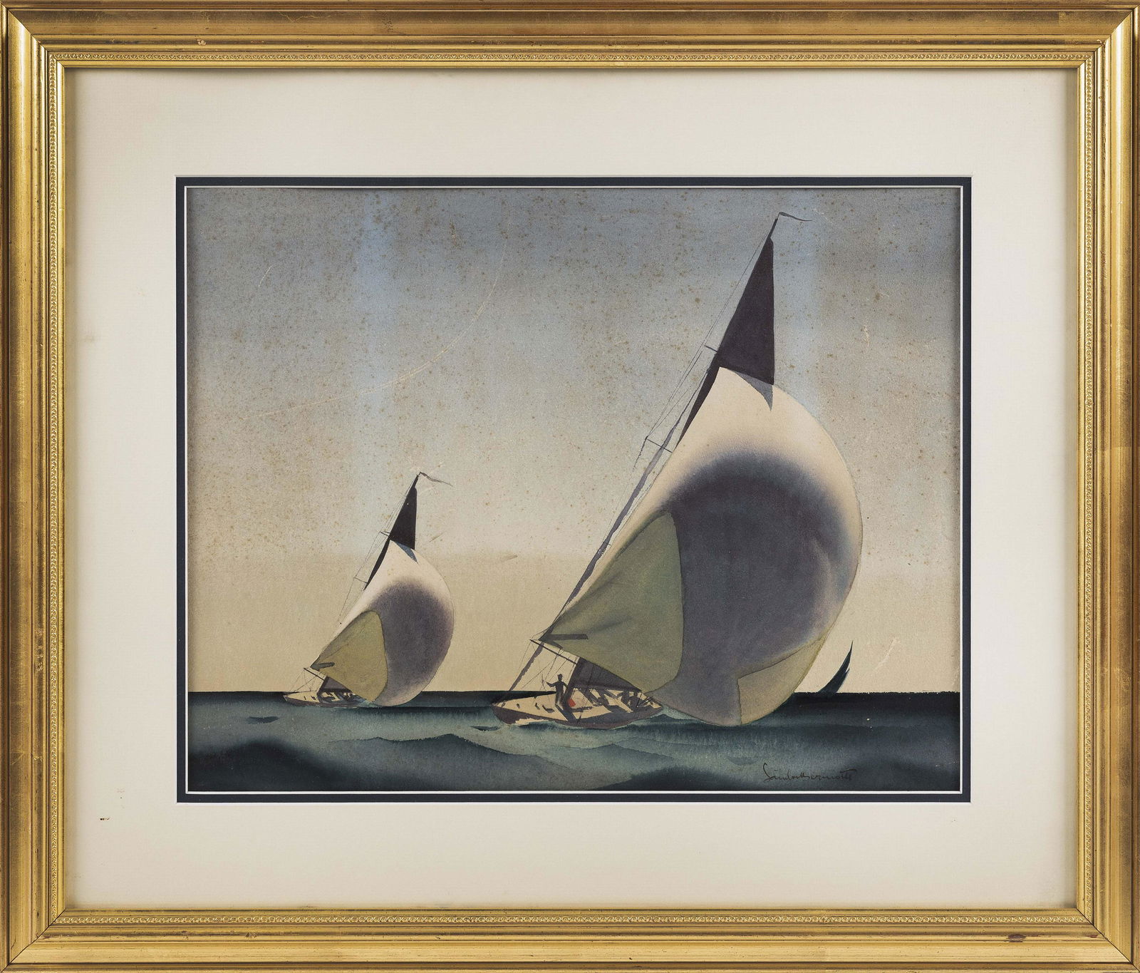 SANDOR BERNATH (New York/Maine/Hungary/Honduras,: SANDOR BERNATHNew York/Maine/Hungary/Honduras, 1892-1984Sailboats. Signed lower right.Watercolor, 14” x 18” sight. Framed 22.5” x 27”.