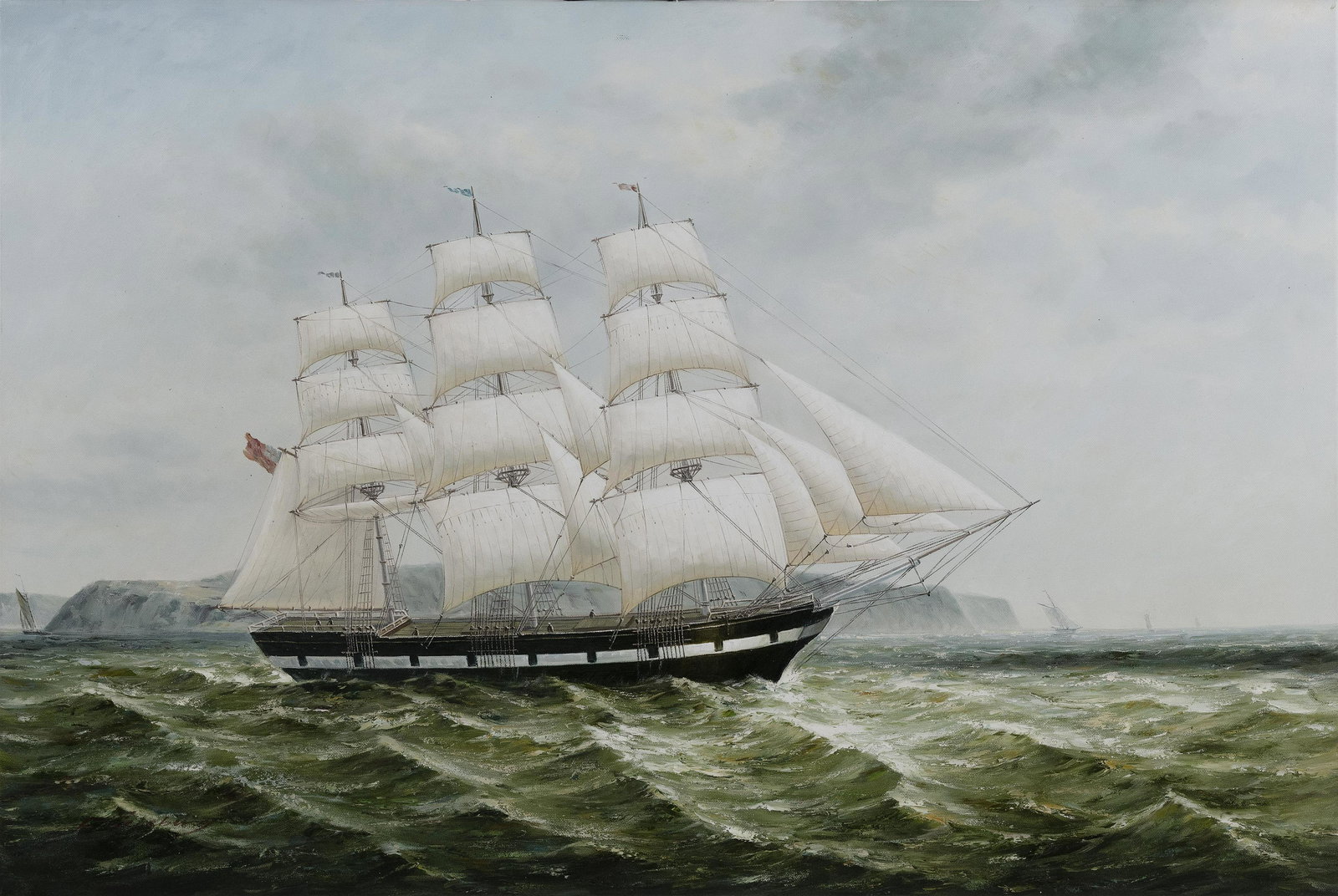 HAND-TOUCHED GICLÉE PORTRAIT OF A CLIPPER SHIP: HAND-TOUCHED GICLÉE PORTRAIT OF A CLIPPER SHIP Contemporary Signed illegibly lower left. On canvas, 24" x 36". Unframed.