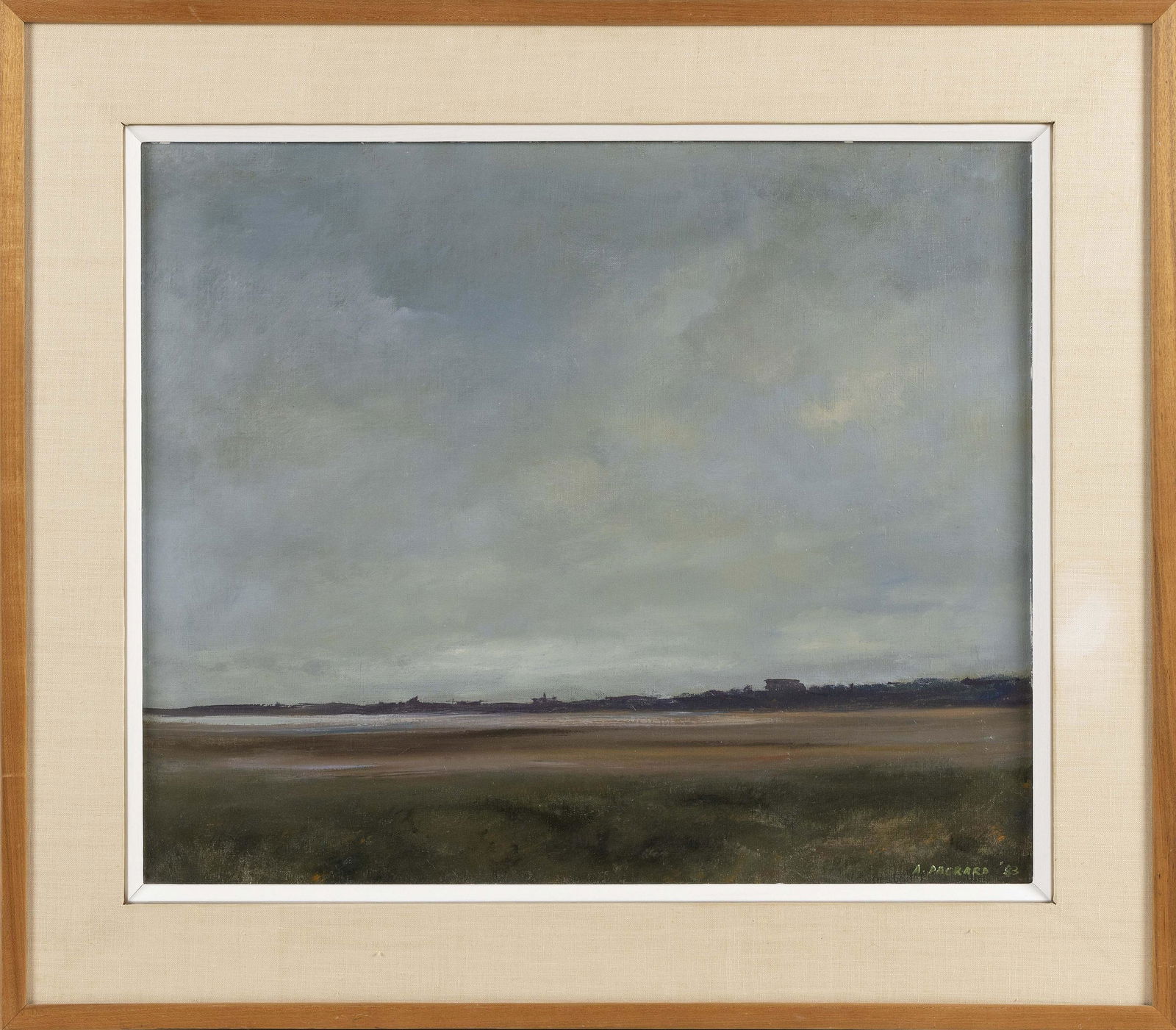 ANNE PACKARD (Massachusetts/New Jersey, b. 1933),: ANNE PACKARDMassachusetts/New Jersey, b. 1933Bayside landscape. Signed and dated lower right "A. Packard '83".Oil on canvas, 20" x 24". Framed 27" x 31". Provenance:Donat