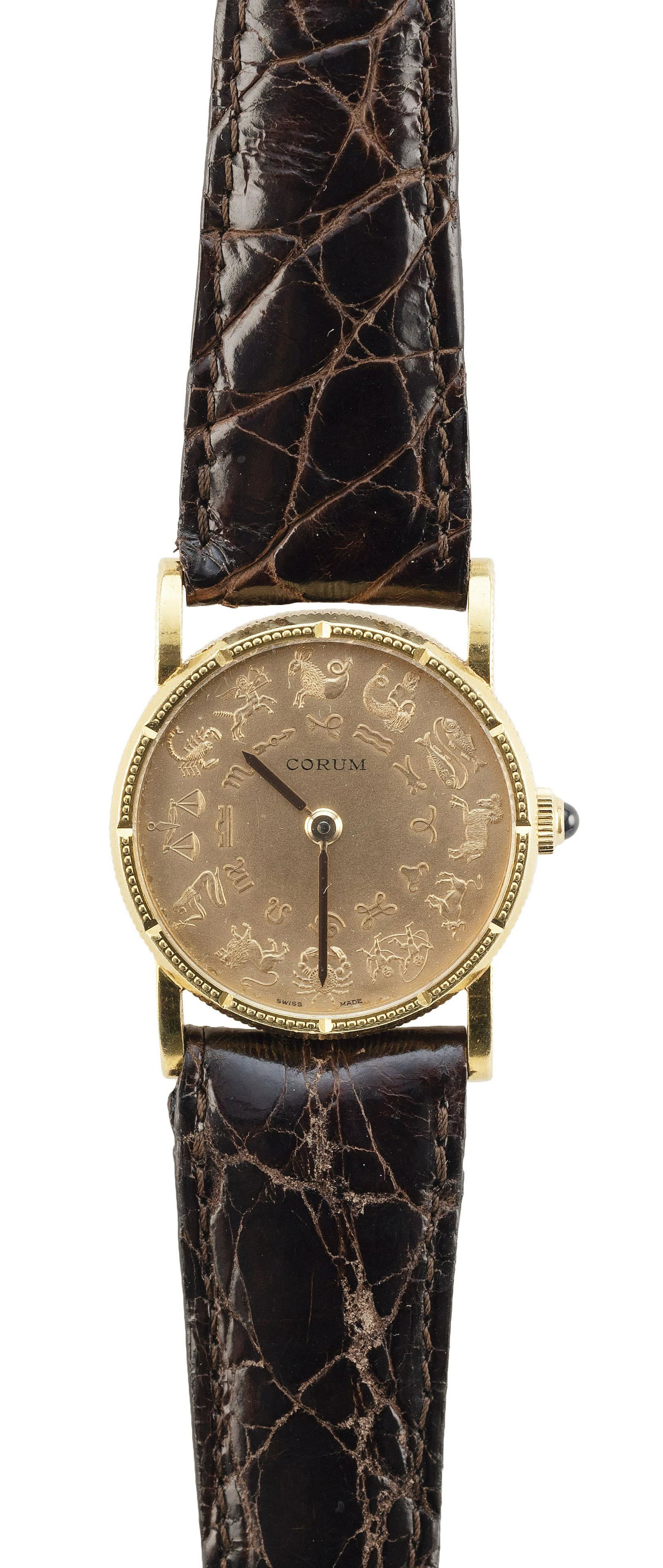 CORUM ASTROLOGICAL/ZODIAC 18KT GOLD WATCH Approx. 21.16: CORUM ASTROLOGICAL/ZODIAC 18KT GOLD WATCHCase reverse with a lion. Case diameter 25mm.Approx. 21.16 total dwt.