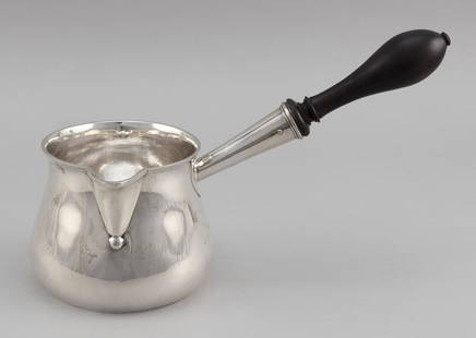 GEORGE III STERLING SILVER LARGE BRANDY WARMER London,: GEORGE III STERLING SILVER LARGE BRANDY WARMER London, 1787 Hester Bateman, maker. Reverse engraved with a laurel wreath. Height of bowl 4”. Approx. 15.0 troy oz.