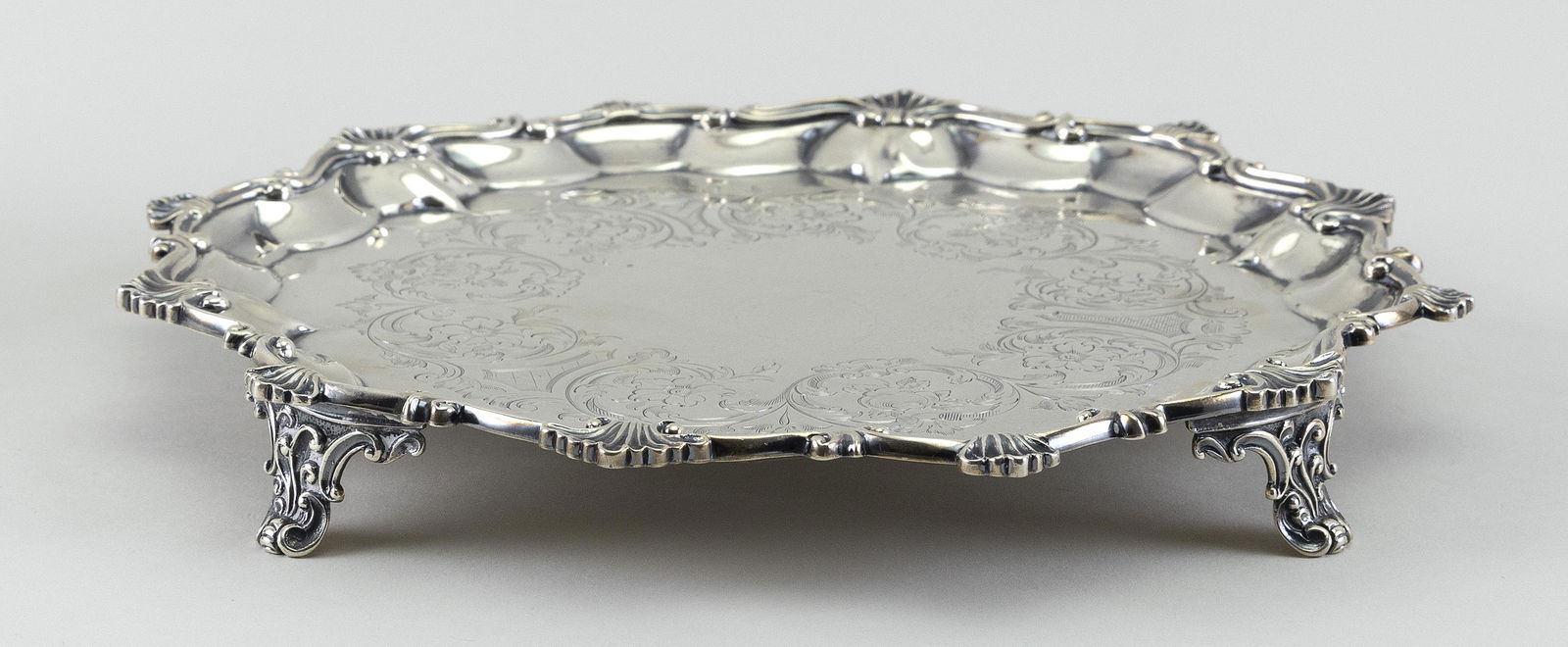 VICTORIAN STERLING SILVER SALVER London, 1855 Approx. (1 of 3)