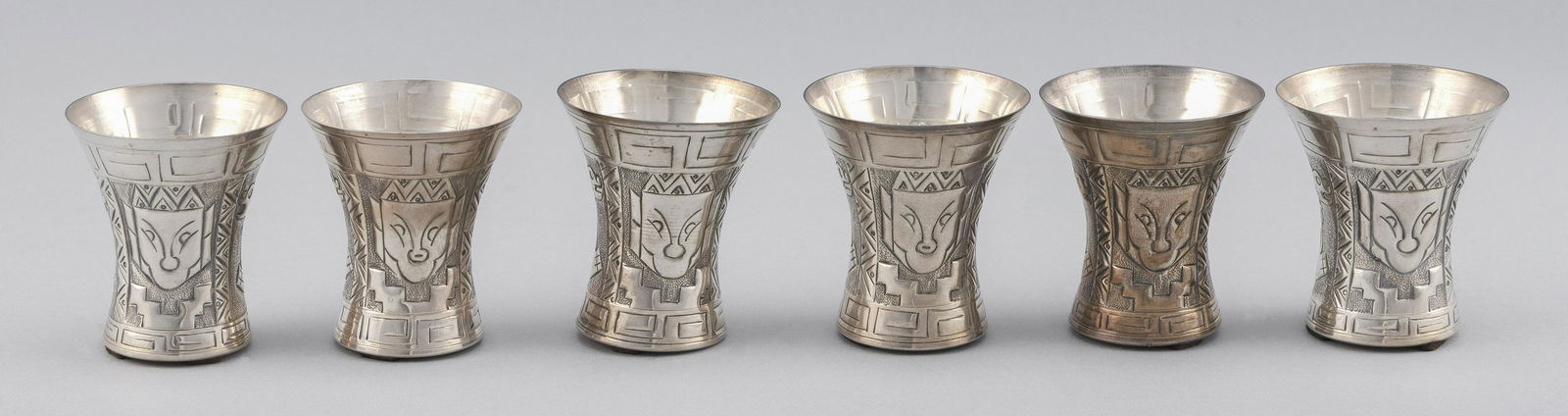 SIX CAMUSSO STERLING SILVER BEAKERS Lima, Peru, 20th (1 of 2)