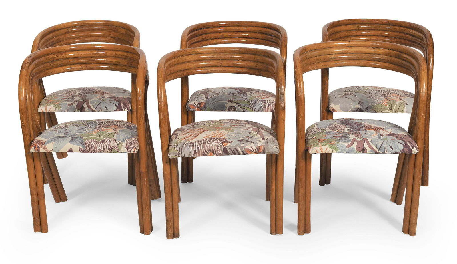 SET OF SIX BENTWOOD RATTAN ARMCHAIRS Mid-20th Century (1 of 5)
