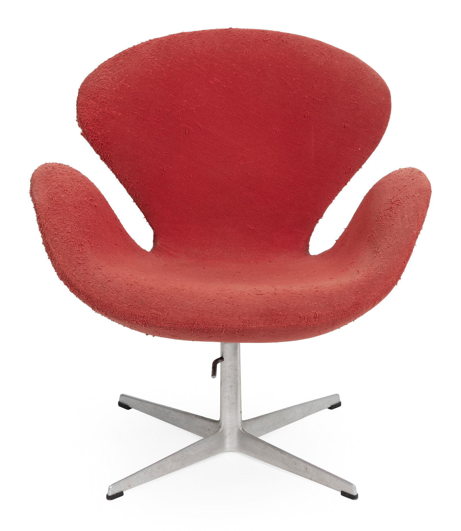 ARNE JACOBSEN FOR FRITZ HANSEN "SWAN" CHAIR Denmark,: ARNE JACOBSEN FOR FRITZ HANSEN "SWAN" CHAIRDenmark, 1960sFritz Hansen sticker label. Original red twill upholstery.Height 31.5”. Seat height 17”.
