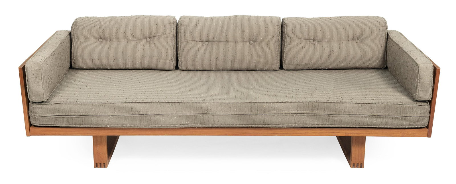 POUL CADOVIUS "GOVERNOR" SOFA IN TEAK: POUL CADOVIUS "GOVERNOR" SOFA Height 23.25” (not including the cushions). #8221;. Length 80”. Depth 30”.
