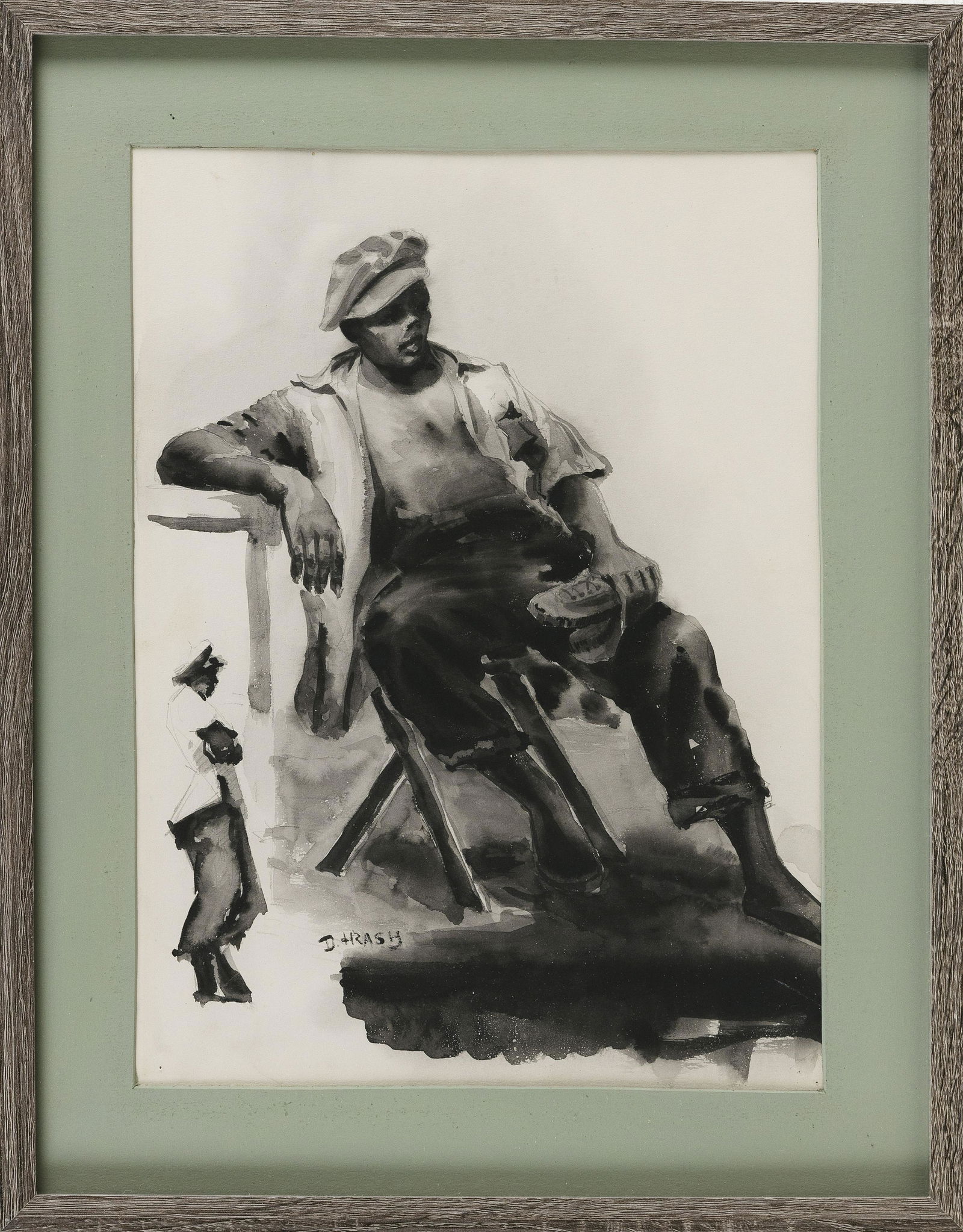 DOX THRASH (Pennsylvania/Canada, 1893-1965), Portrait: DOX THRASHPennsylvania/Canada, 1893-1965Portrait of a seated man. Signed lower left "D. Thrash".Watercolor on paper, 14" x 10.25" sight. Framed 19" x 15".