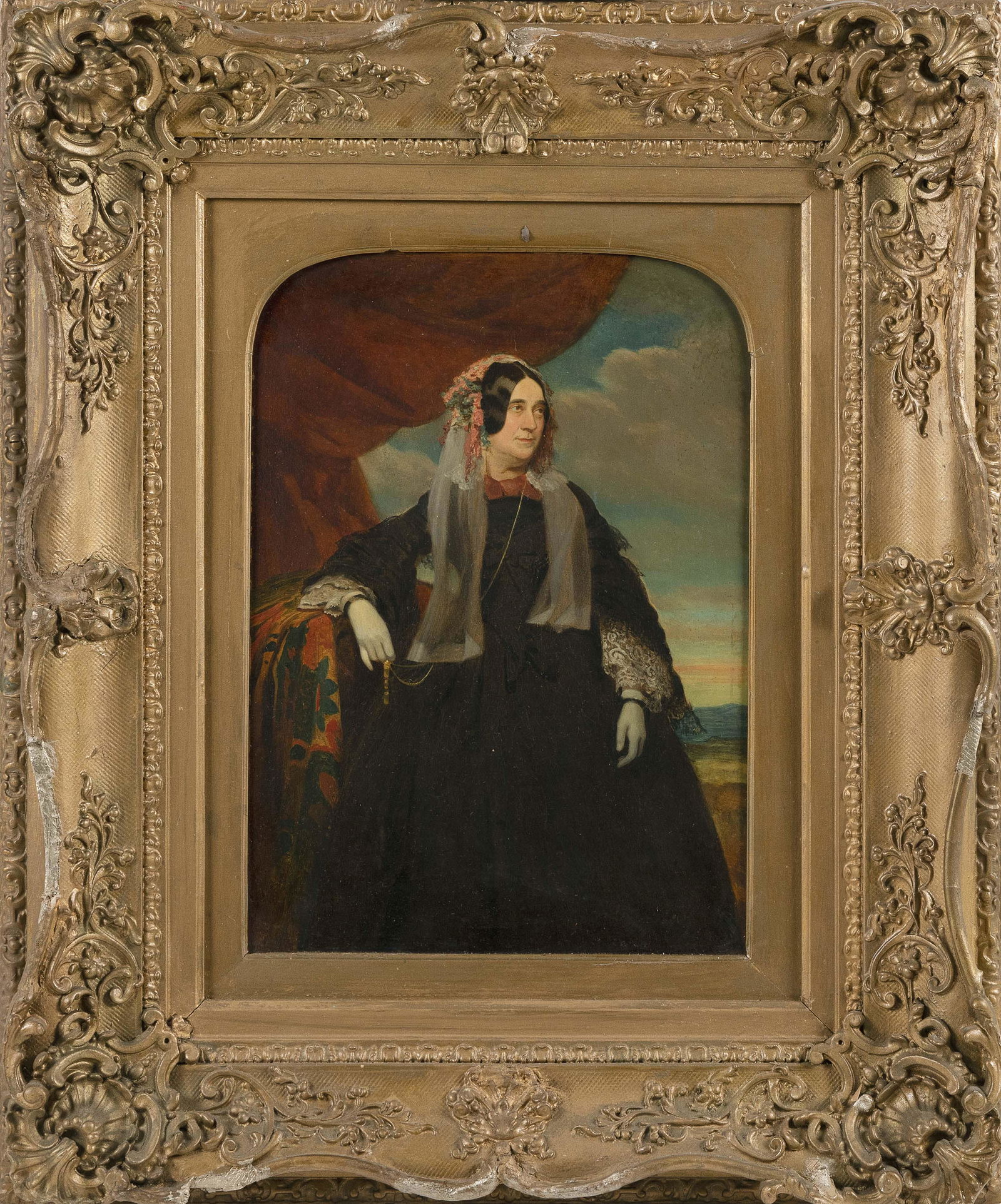 CONTINENTAL SCHOOL (19th Century,), Portrait of a woman: CONTINENTAL SCHOOL19th CenturyPortrait of a woman wearing a black dress. Unsigned.Oil on board, 14.5" x 10.5". Framed 24" x 20".