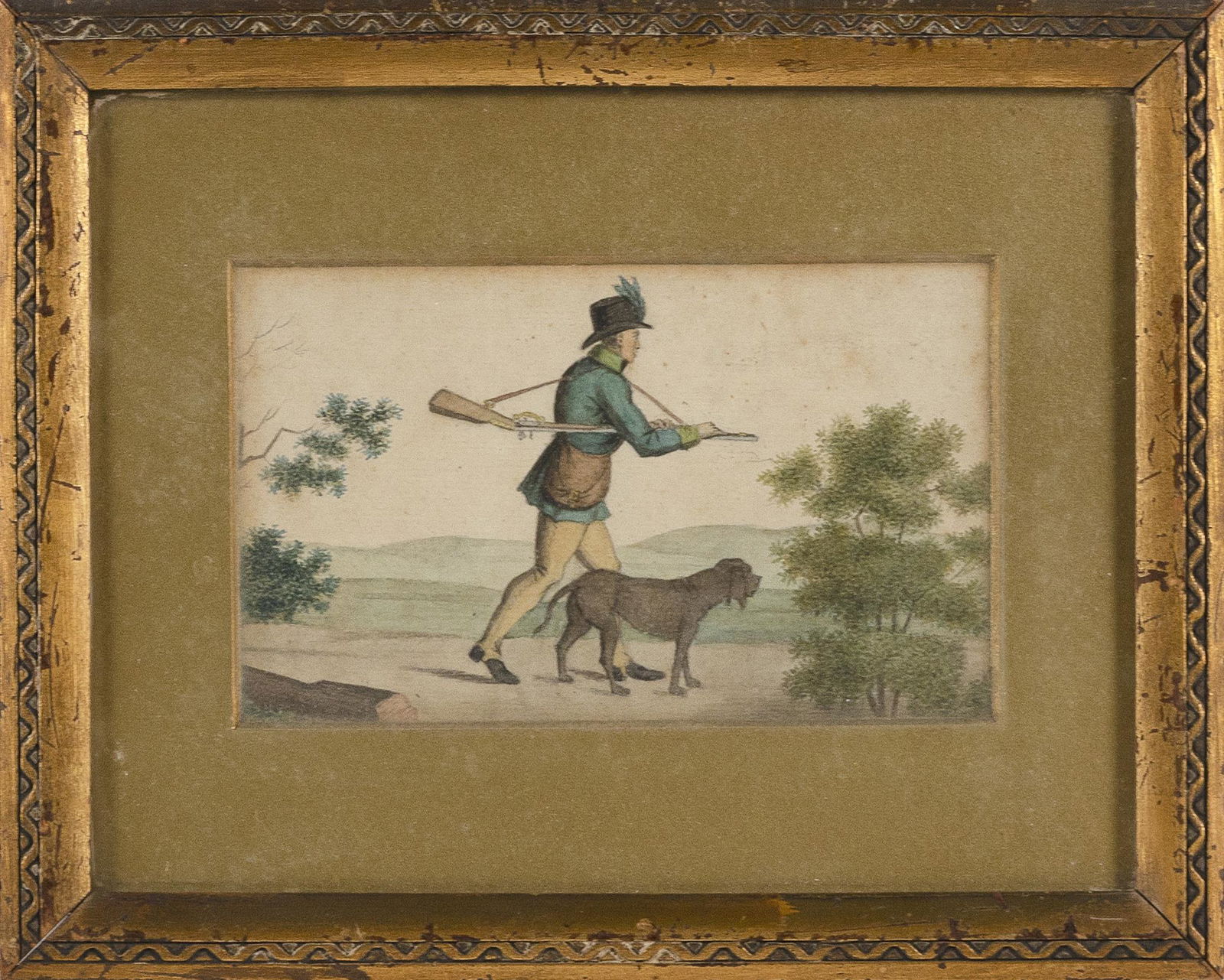 ENGLISH SCHOOL (19th Century,), A hunter and his dog., (1 of 2)
