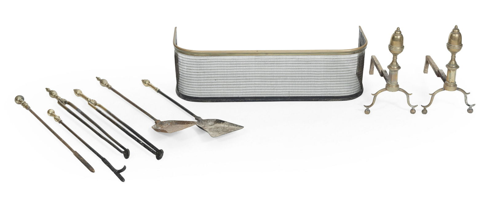 PAIR OF BRASS ACORN-TOP ANDIRONS Early 20th Century (1 of 1)