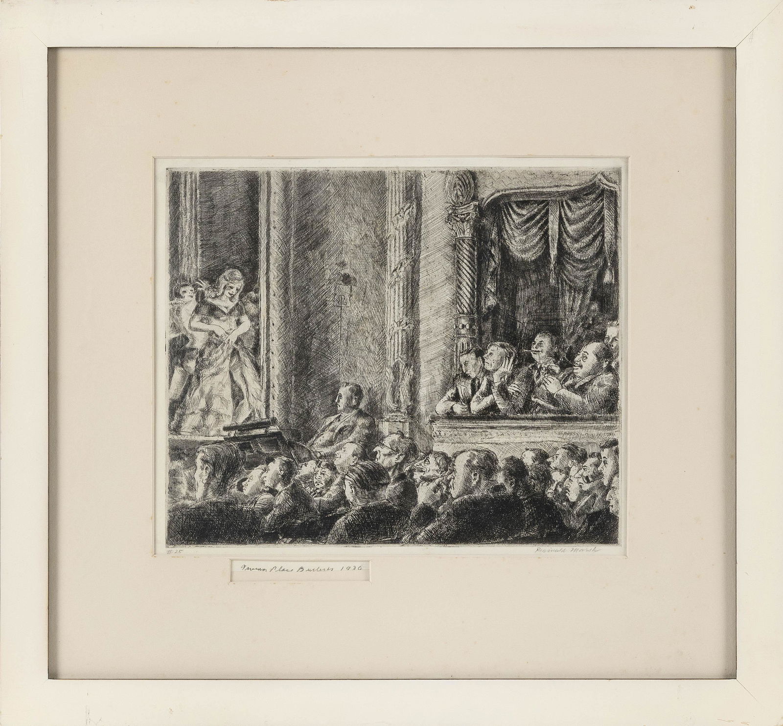 REGINALD MARSH (New York, 1898-1954), "Irving Place: REGINALD MARSHNew York, 1898-1954"Irving Place Burlesk". Titled and numbered 5 lower left. Signed in pencil lower right "Reginald Marsh".Etching on paper, 10.25" x 12". F