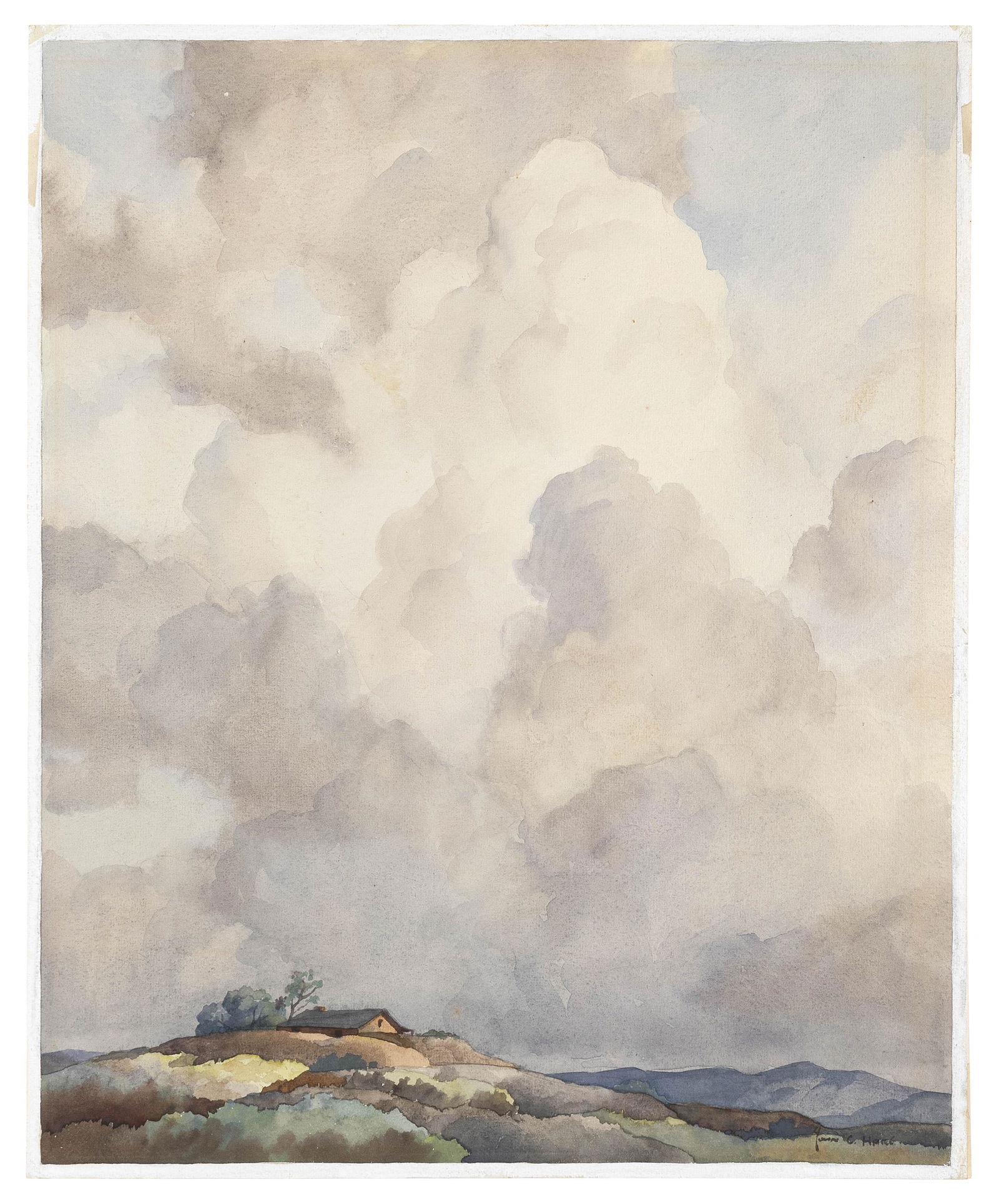 JOHN CUTHBERT HARE (Massachusetts/Florida, 1908-1978),: JOHN CUTHBERT HAREMassachusetts/Florida, 1908-1978Big sky. Signed lower right.Watercolor on paper, 14.5” x 18”. Unframed.