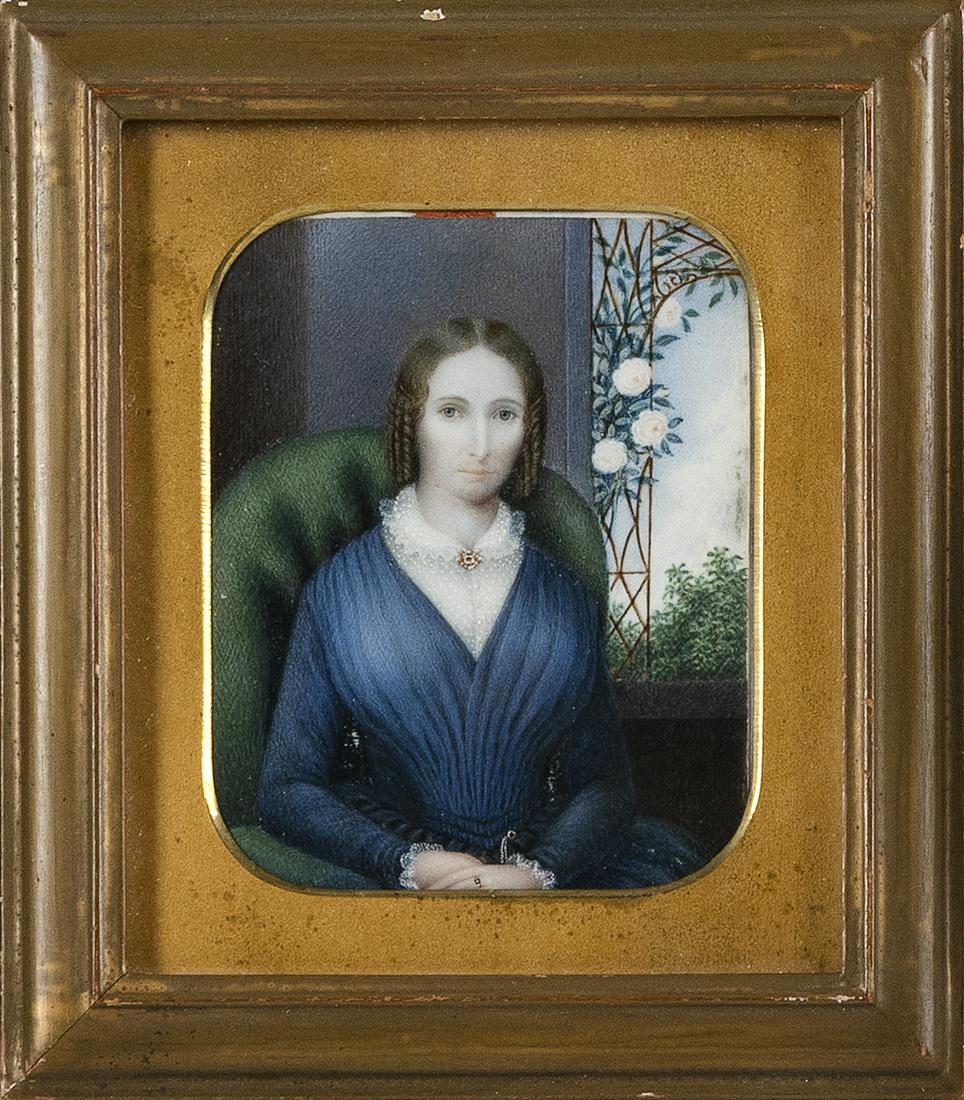 MINIATURE PORTRAIT OF A SEATED WOMAN 19th Century 4" x (1 of 2)