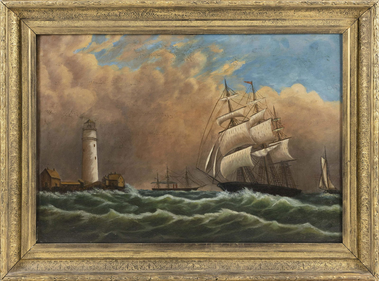AMERICAN SCHOOL (19th Century,), Ship off a (1 of 2)